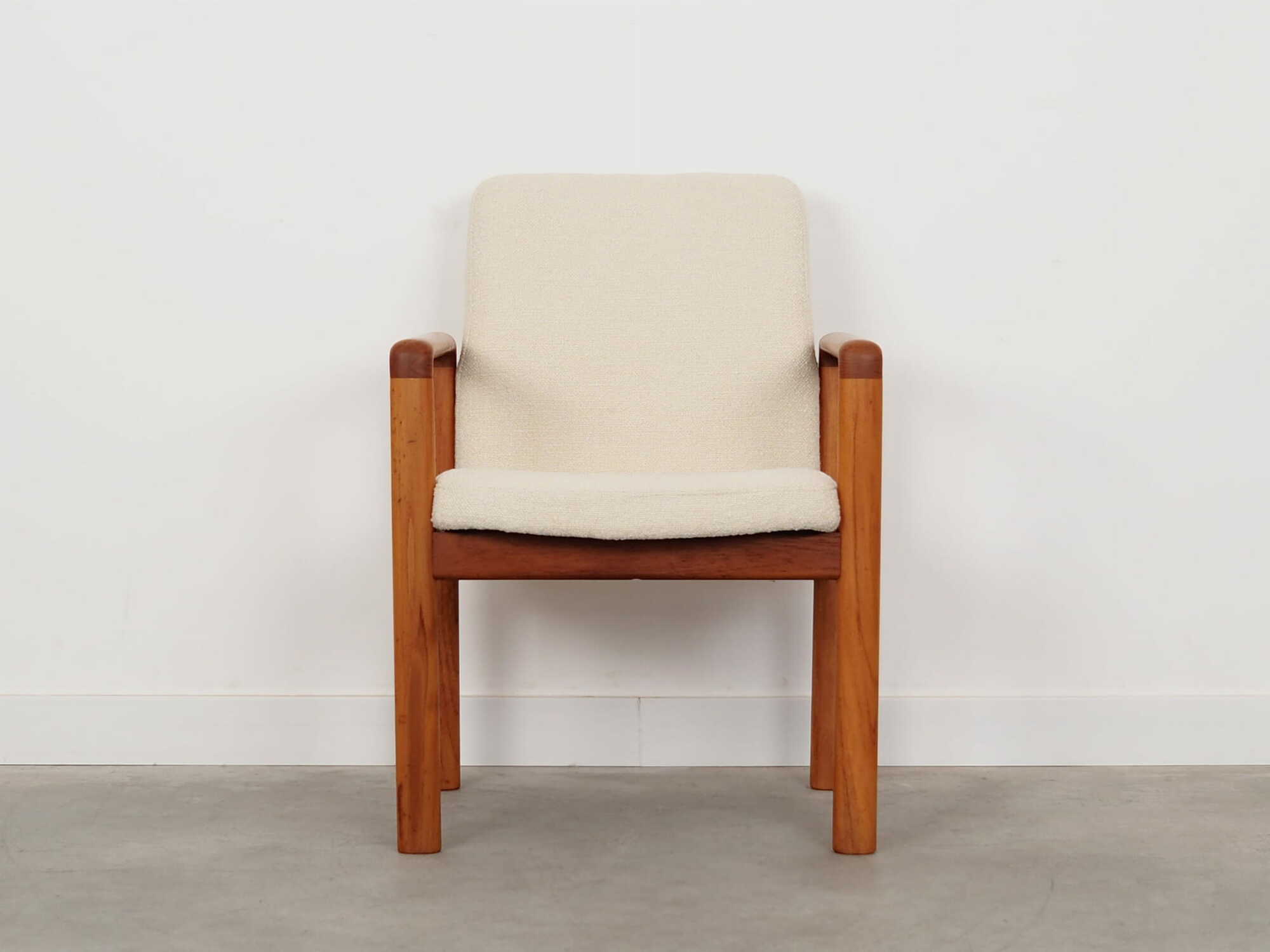 Vintage Chair Teak Wood Textile White 1970s 1