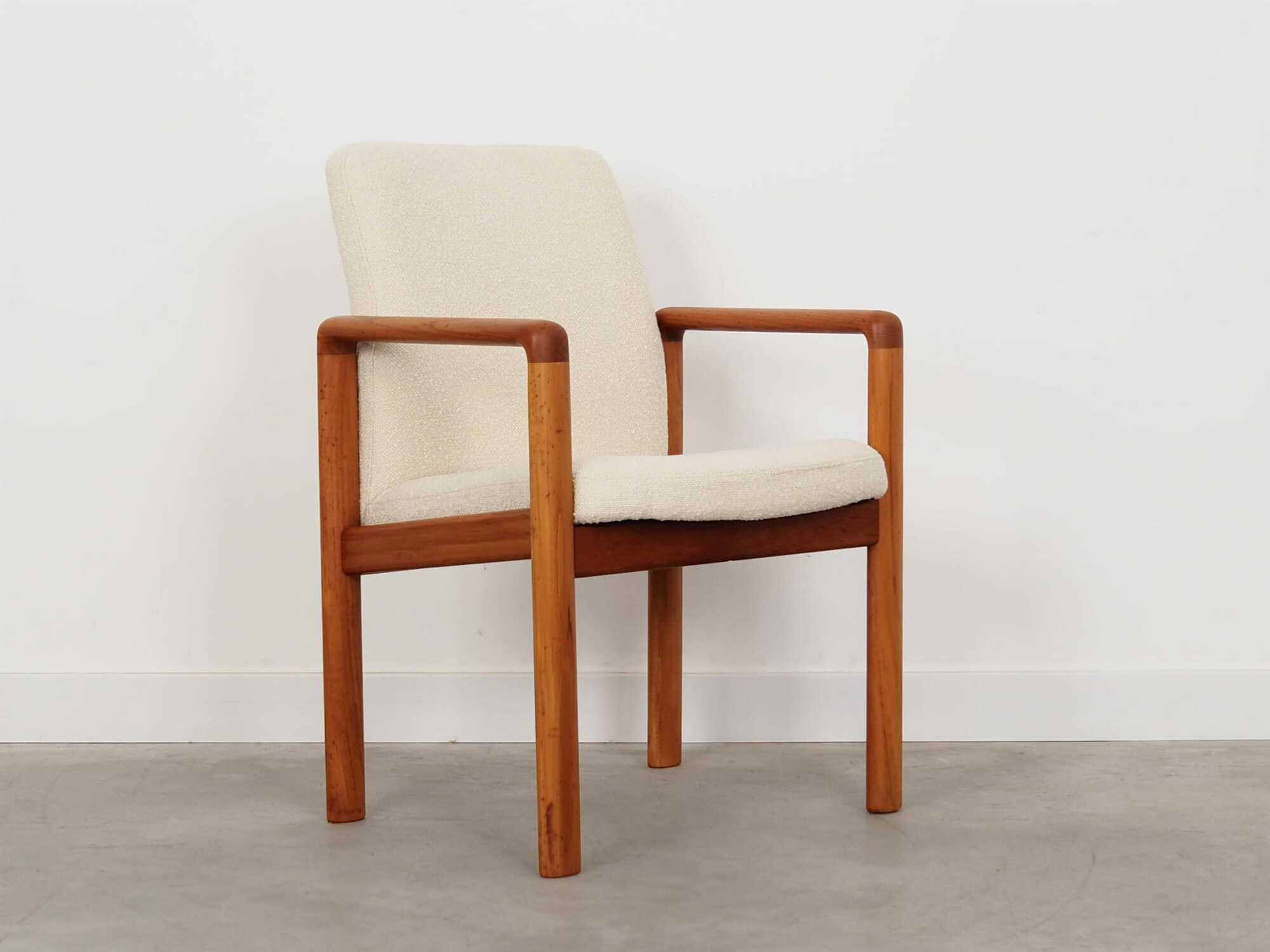 Vintage Chair Teak Wood Textile White 1970s 7