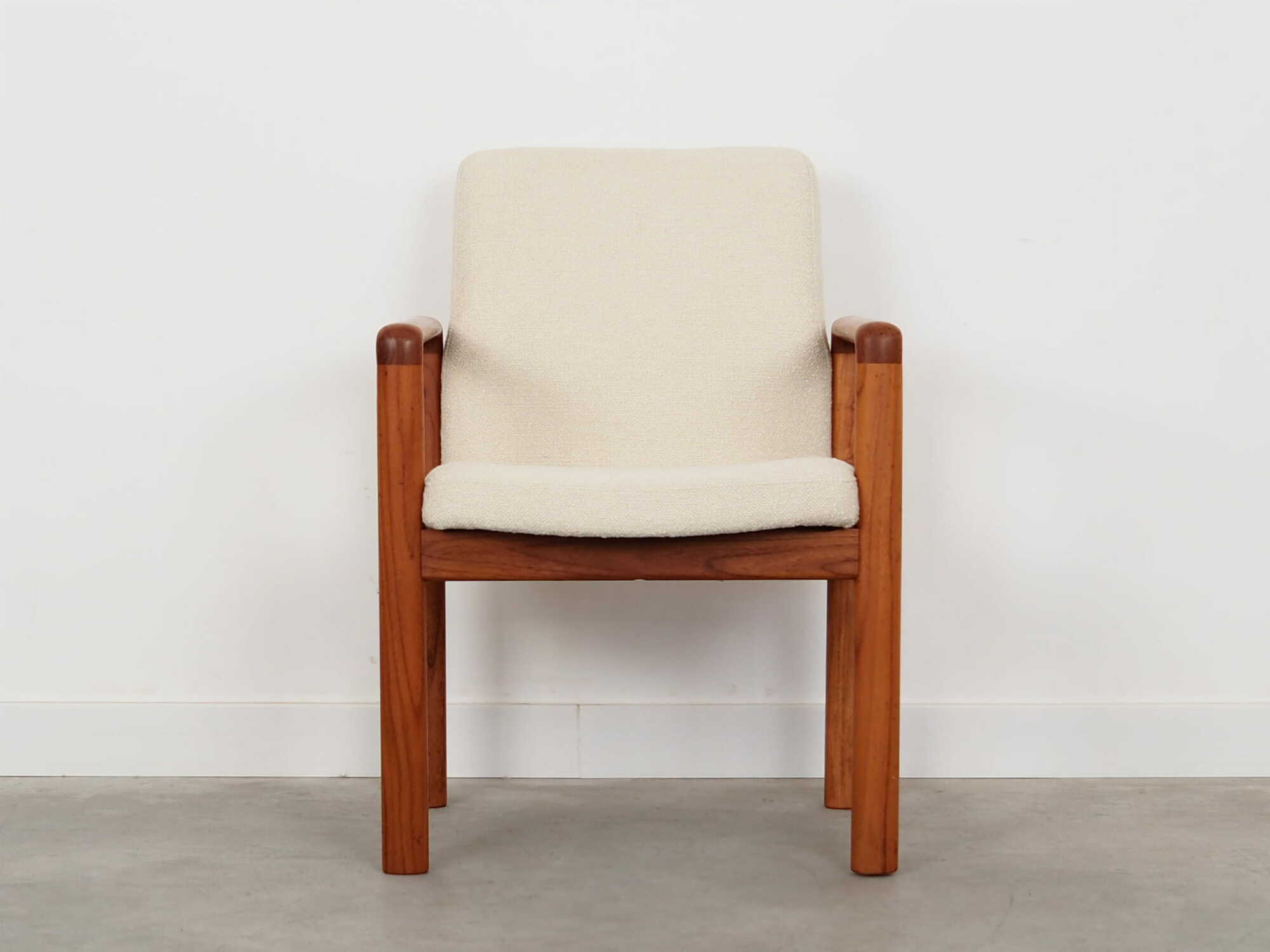 Vintage Chair Teak Wood Textile White 1970s 1