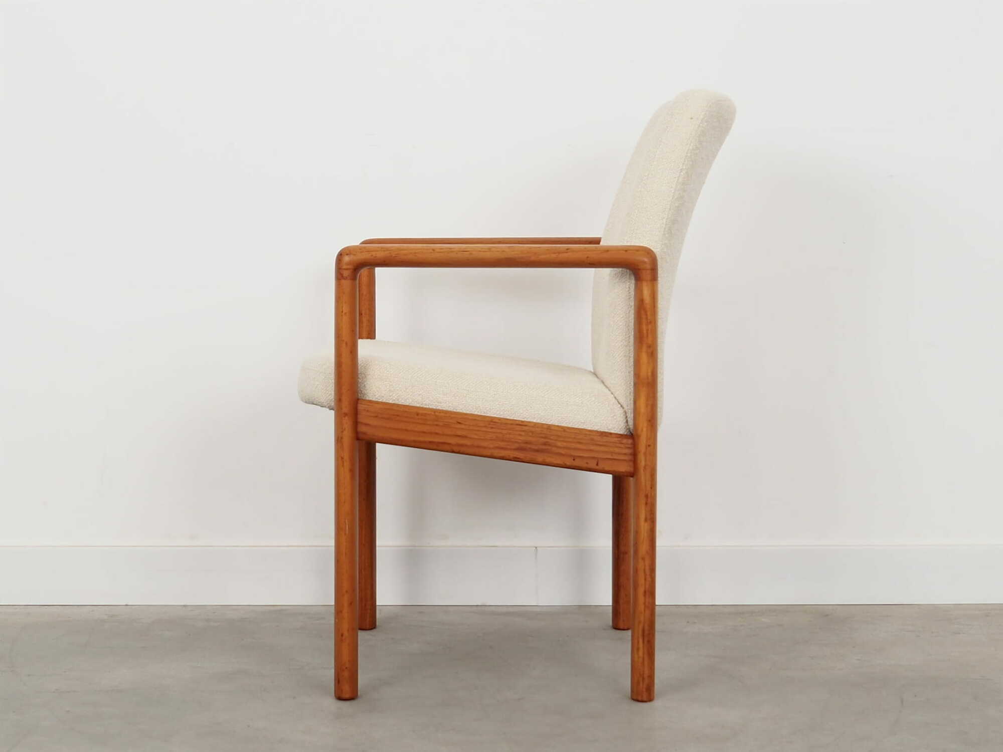 Vintage Chair Teak Wood Textile White 1970s 2