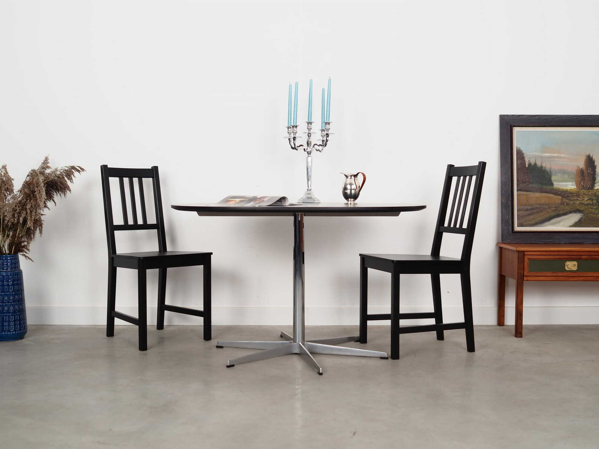 Vintage Table Wood Metal Black 1960s 1