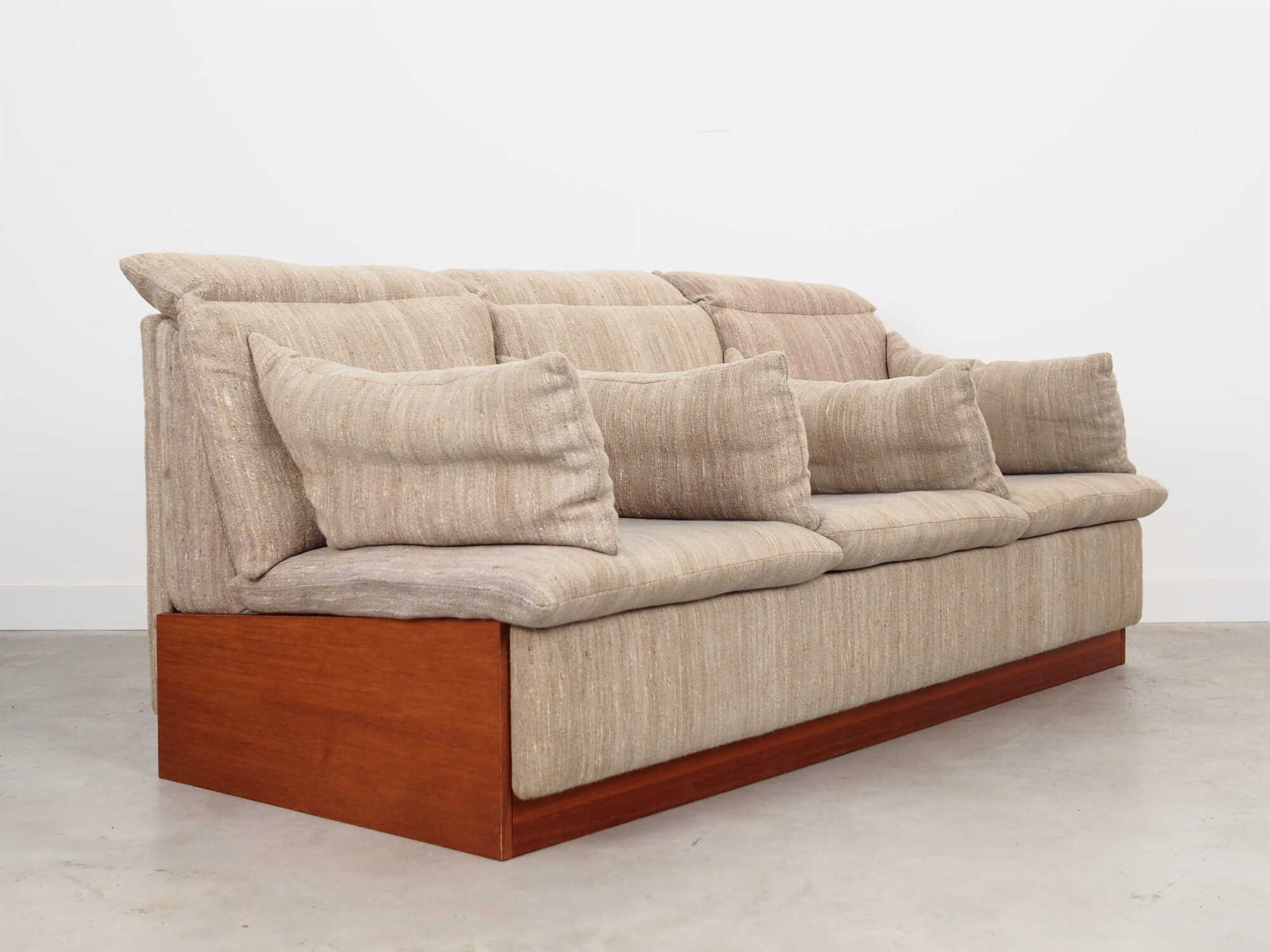 Vintage Sofa 3-Seater Teak Wood Textile Grey 1970s 4