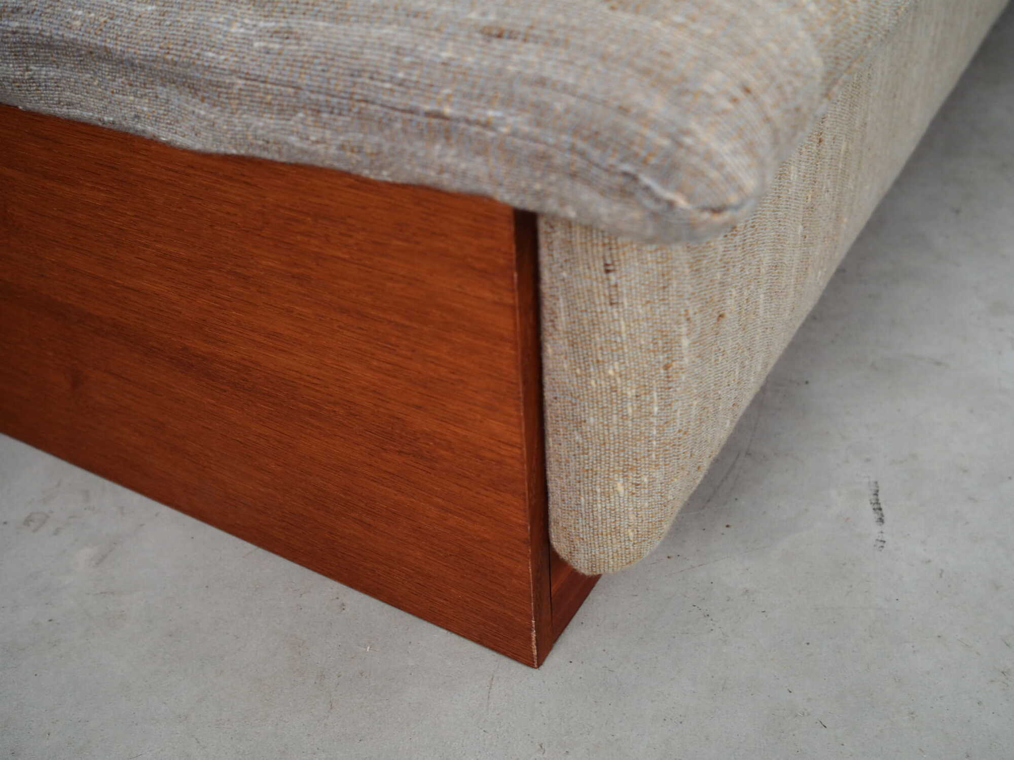 Vintage Sofa 3-Seater Teak Wood Textile Grey 1970s 7
