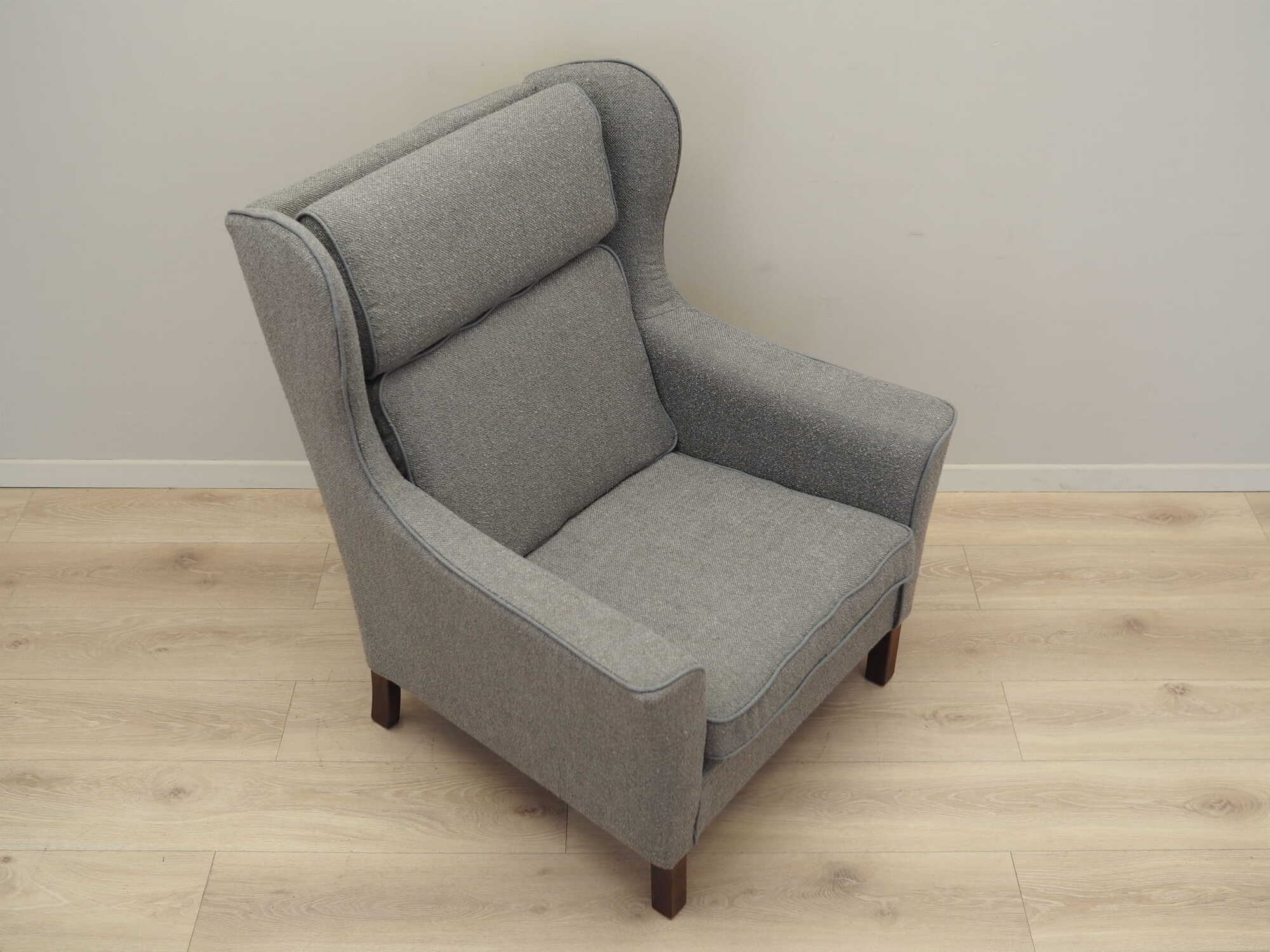 Vintage armchair beech wood textile grey 1970s 7