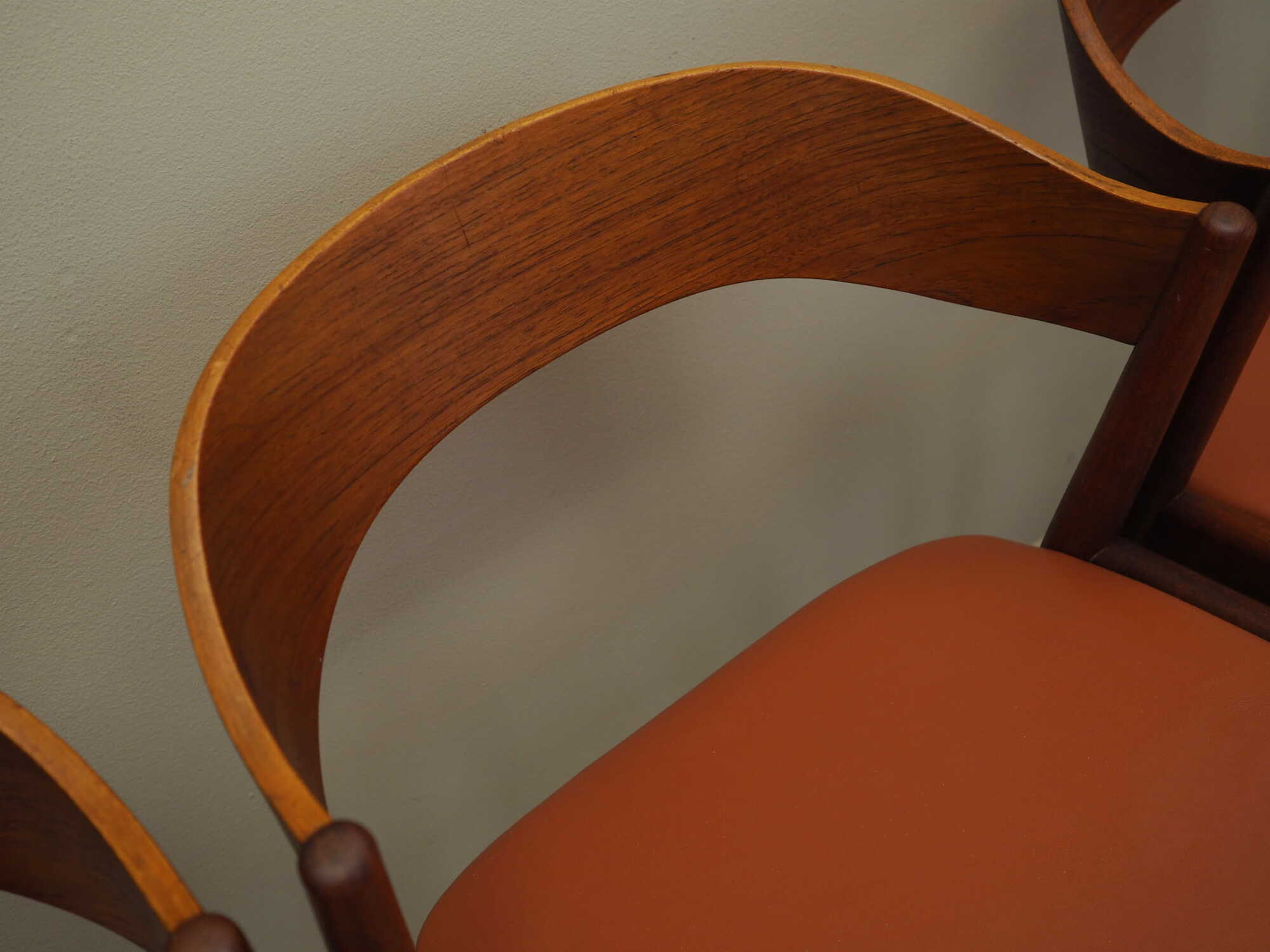 4x Chair Teak Wood Faux Leather Beige 1970s 4
