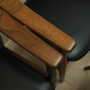 6x Chair Teak Wood Leather Black 1970s 6