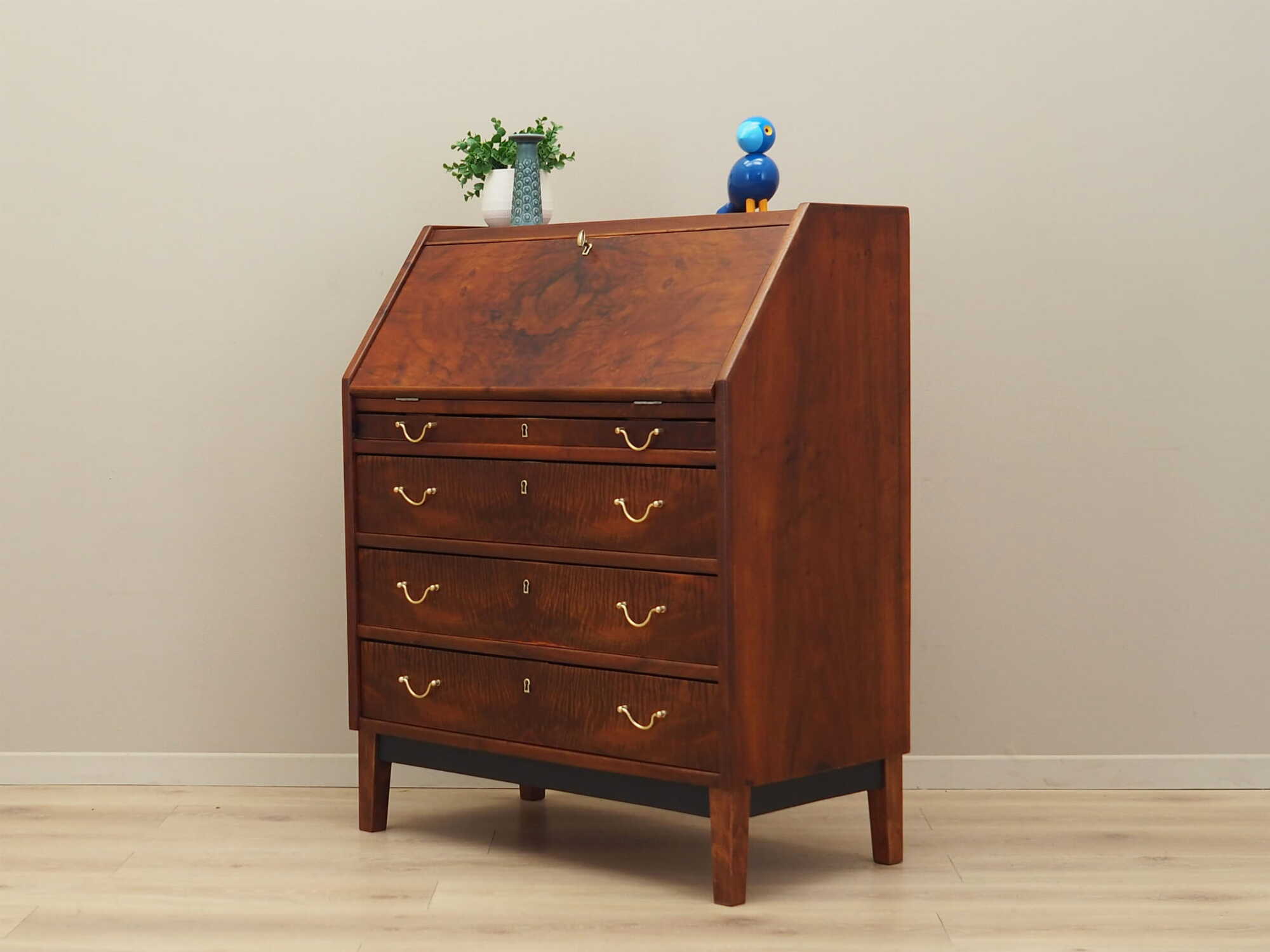 Vintage secretary desk, walnut wood, brown, 1960s 2