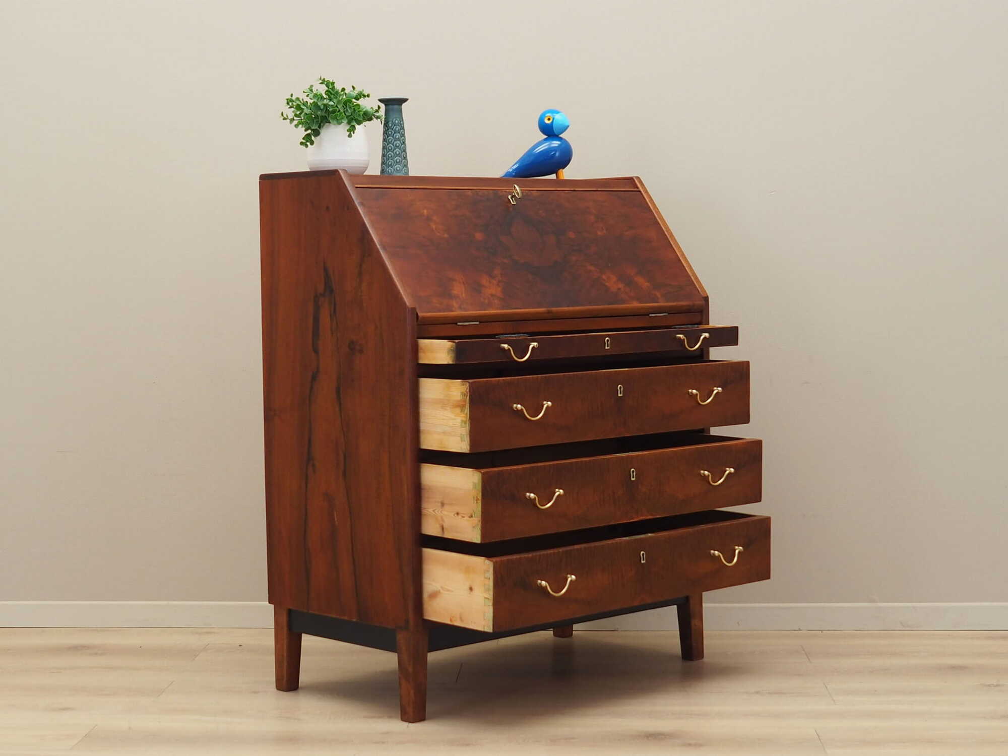 Vintage secretary desk, walnut wood, brown, 1960s 5