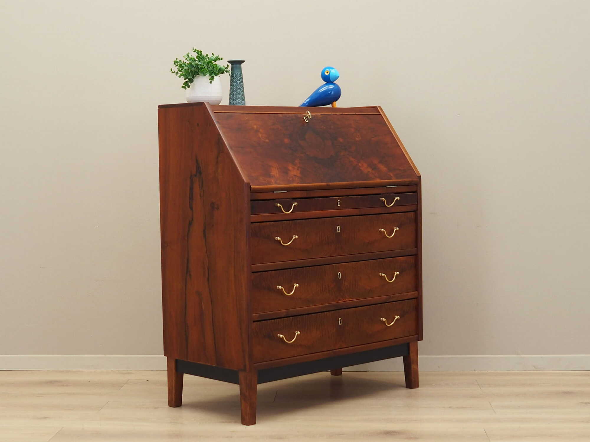 Vintage secretary desk, walnut wood, brown, 1960s 4