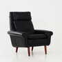 Vintage armchair, natural leather, wood, black, 1970s 5