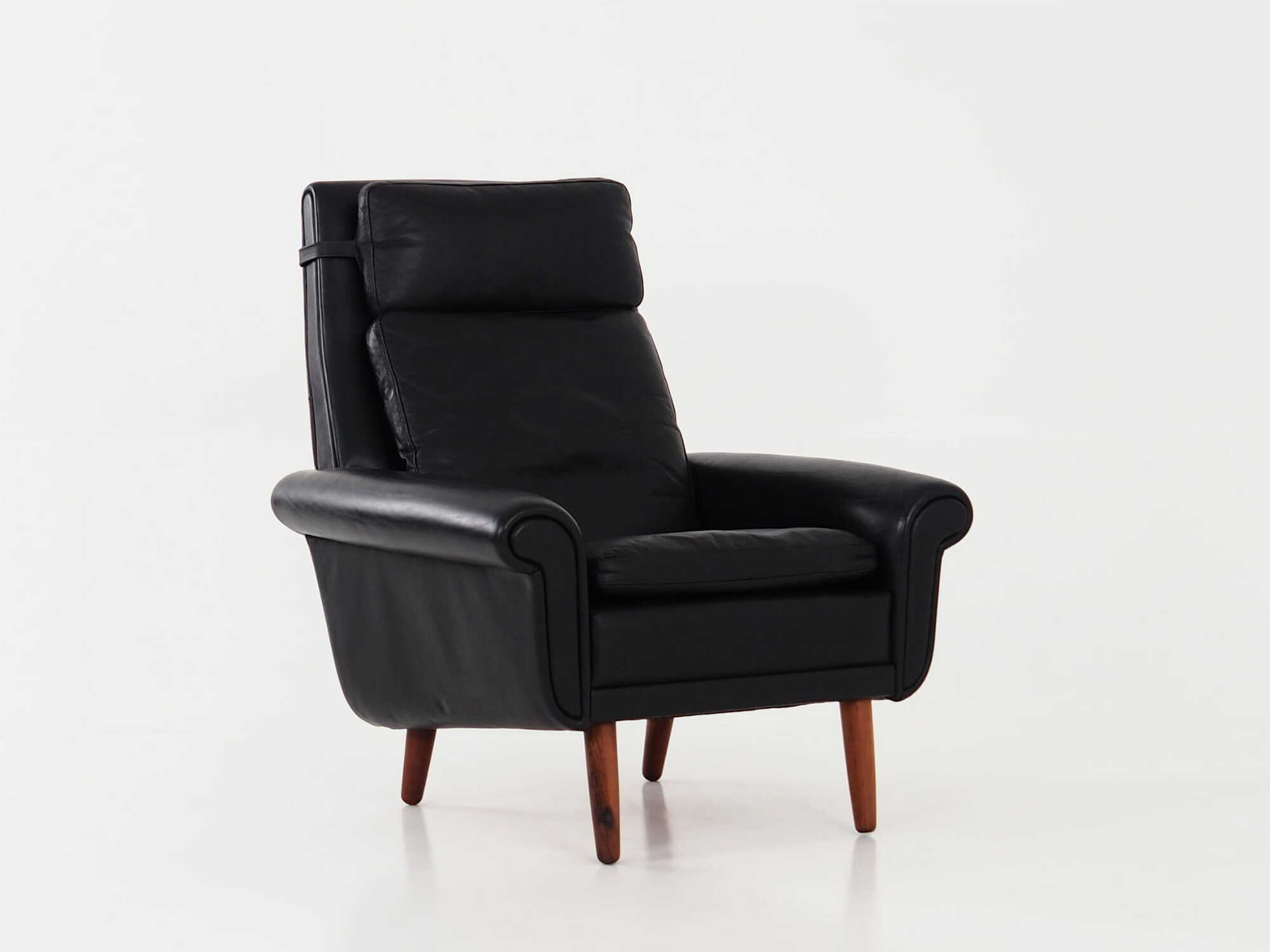Vintage armchair, natural leather, wood, black, 1970s 5