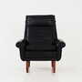 Vintage armchair, natural leather, wood, black, 1970s 6