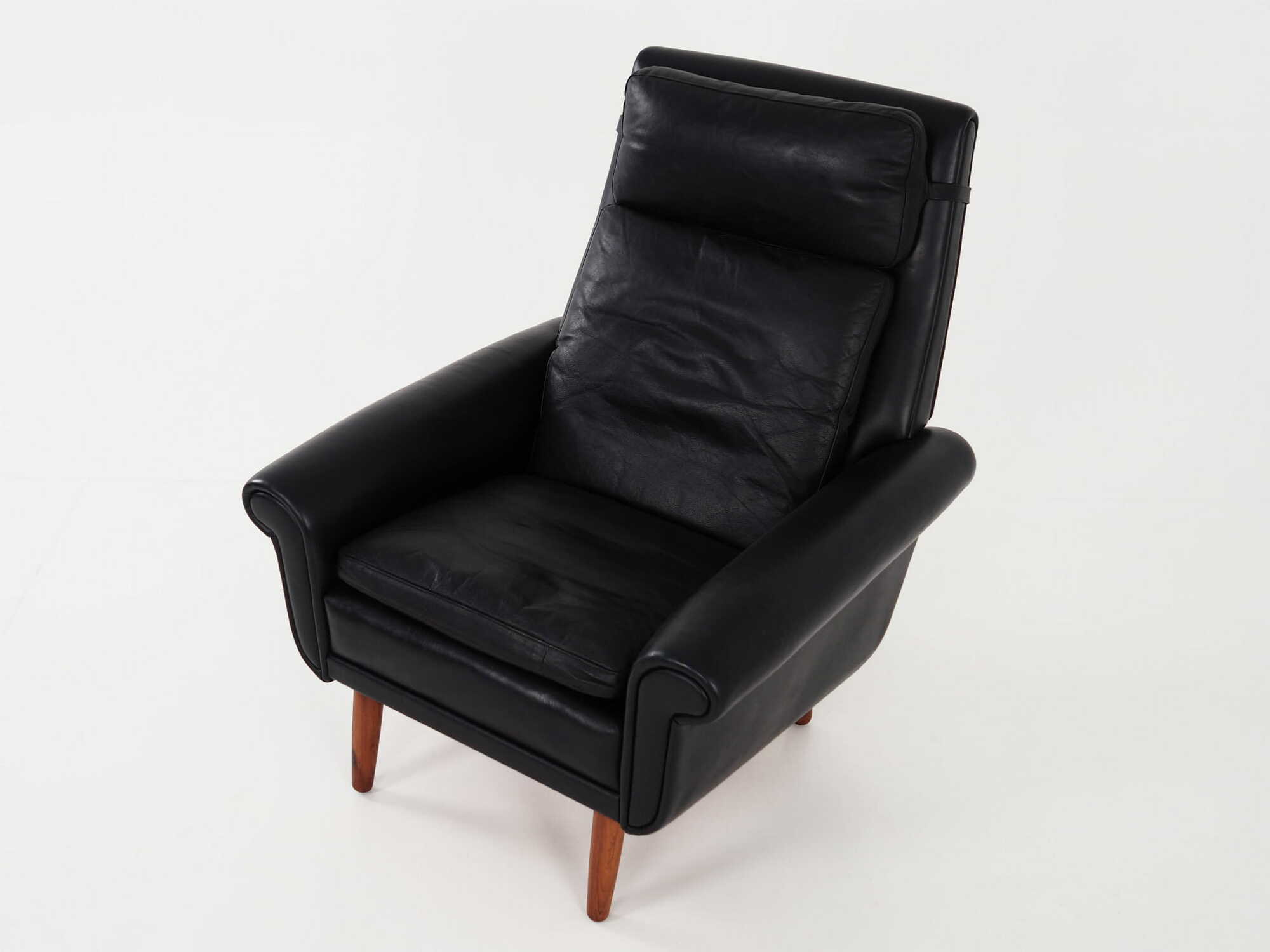 Vintage armchair, natural leather, wood, black, 1970s 7