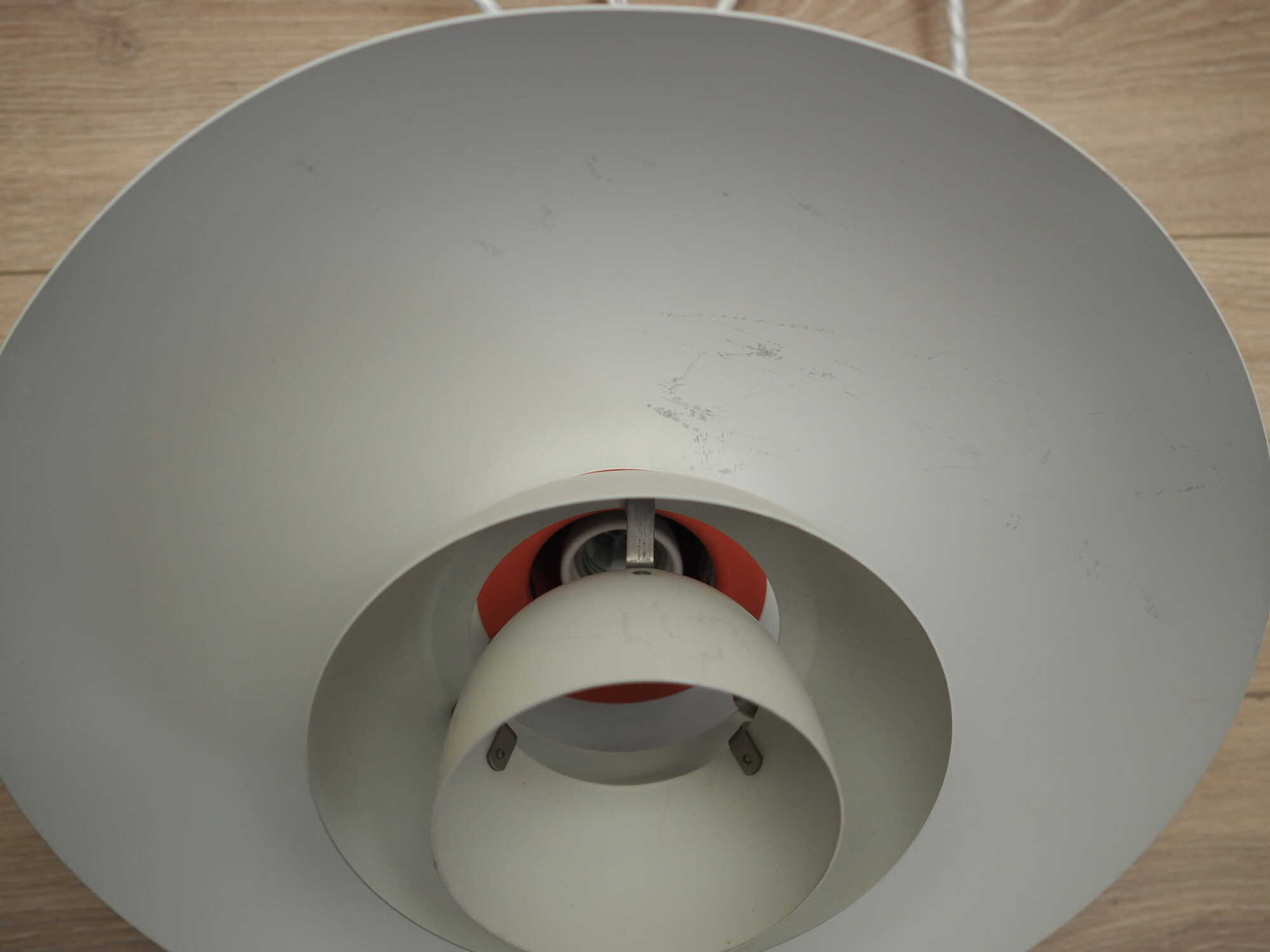 Vintage Pendant Lamp Metal White 1960s 9