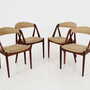 4x Vintage chair teak wood textile beige 1970s 2