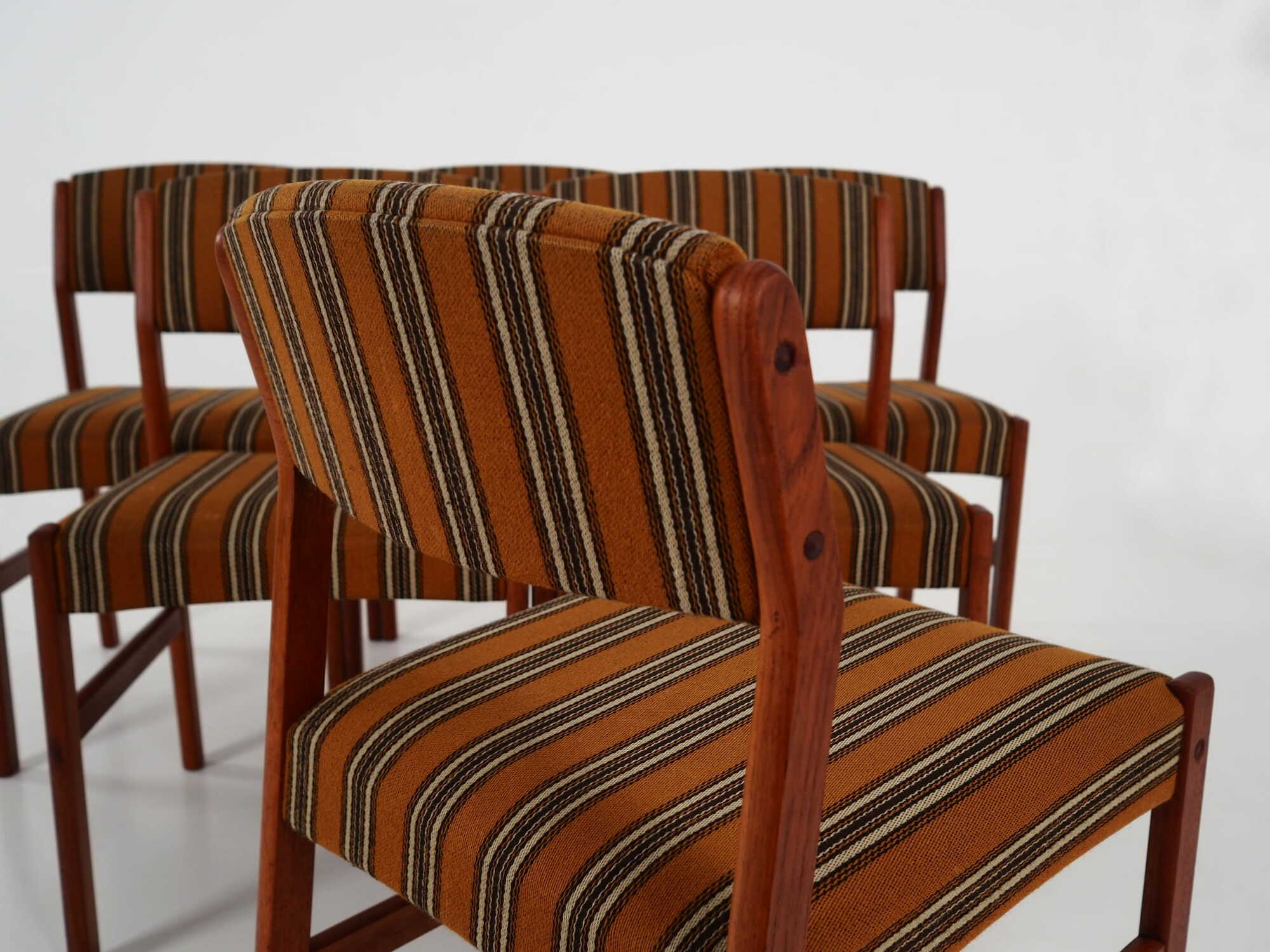 6x Vintage Chair Teak Wood Textile Brown 1970s 5