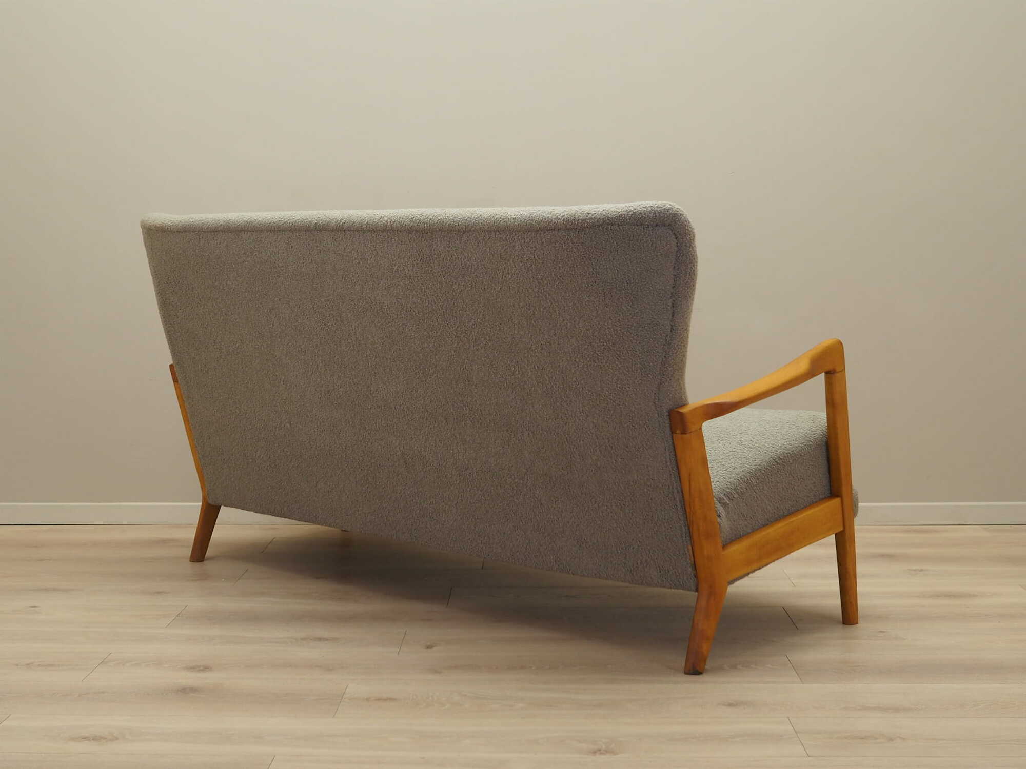 Divano vintage in legno di faggio e tessuto grigio, anni '60 3
