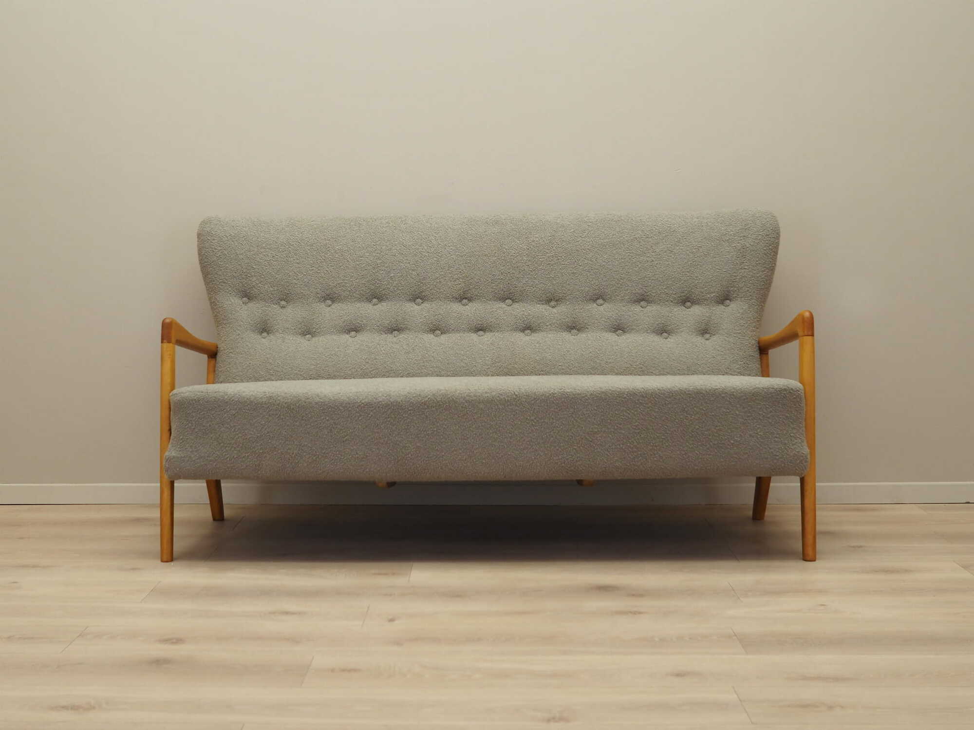 Vintage Sofa Buchenholz Textil Grau 1960er Jahre 1
