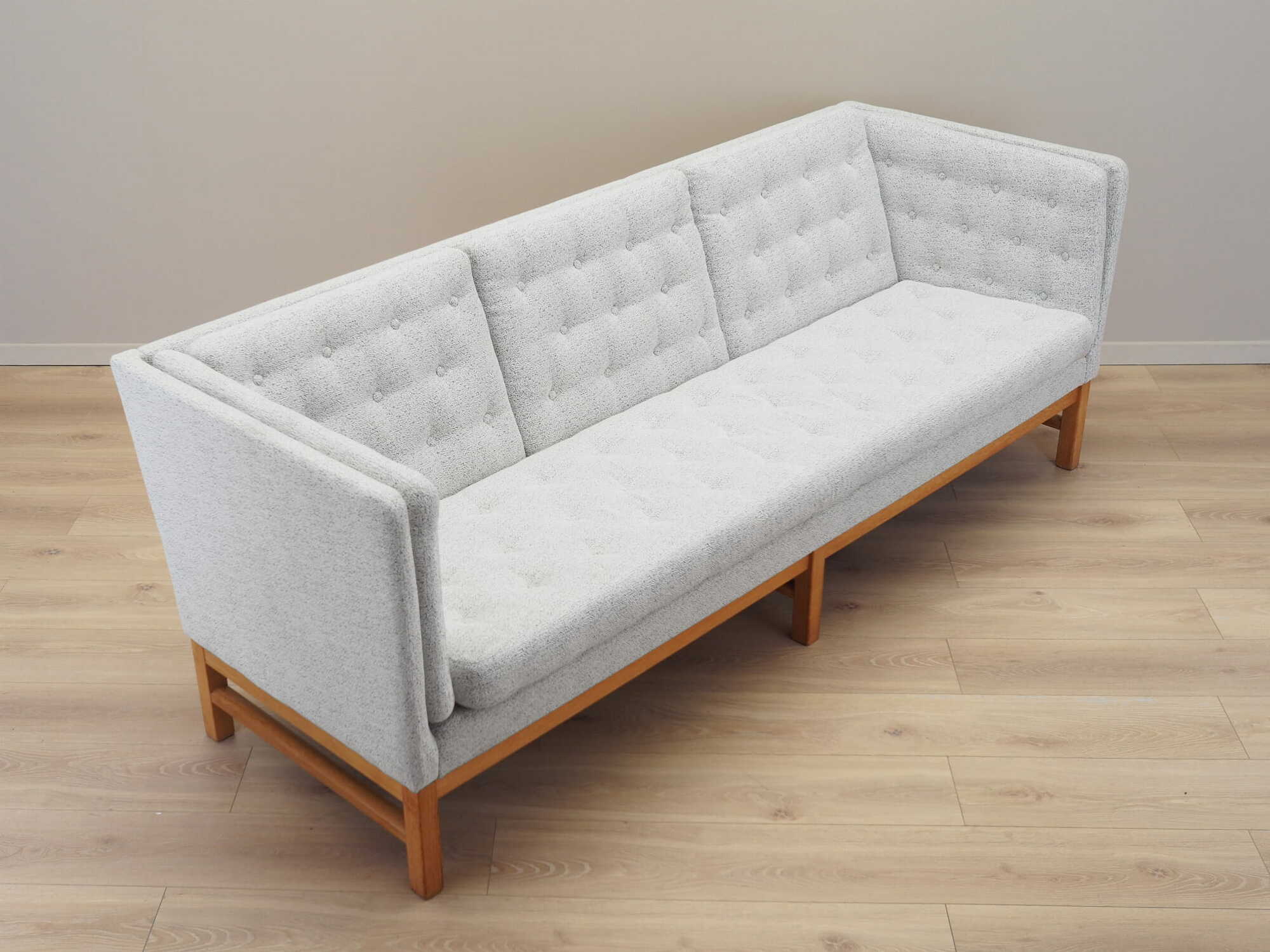 Vintage Sofa 3-seater Oak wood Textile Gray 1970s 8