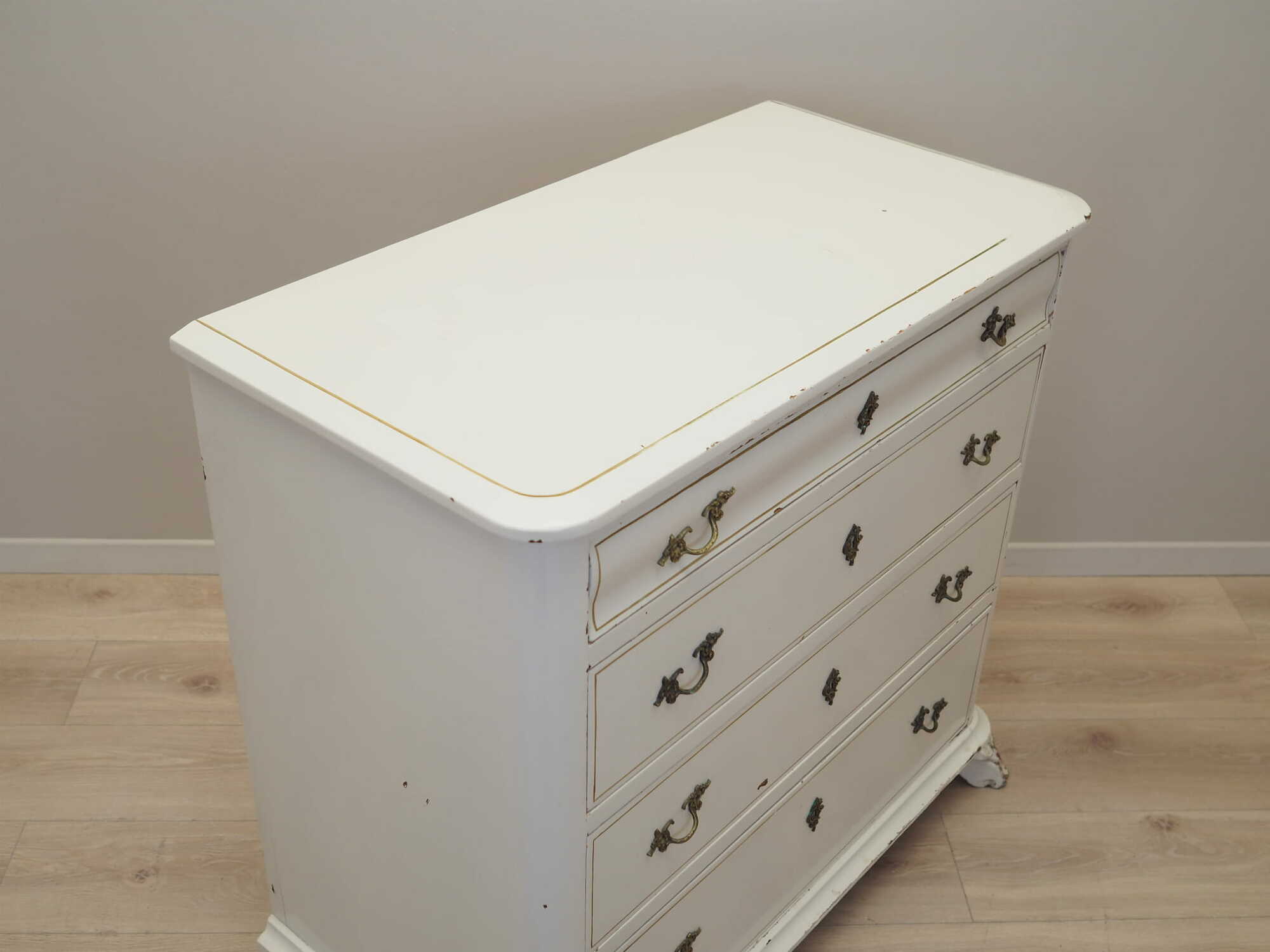 Vintage chest of drawers pine wood white 1950s 7