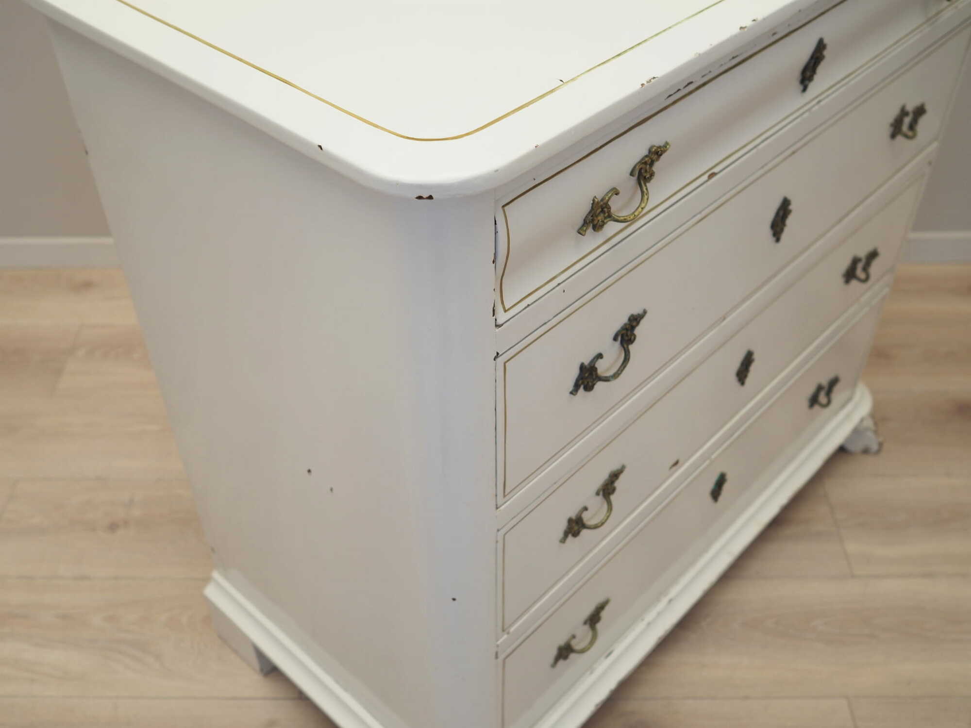 Vintage chest of drawers pine wood white 1950s 8