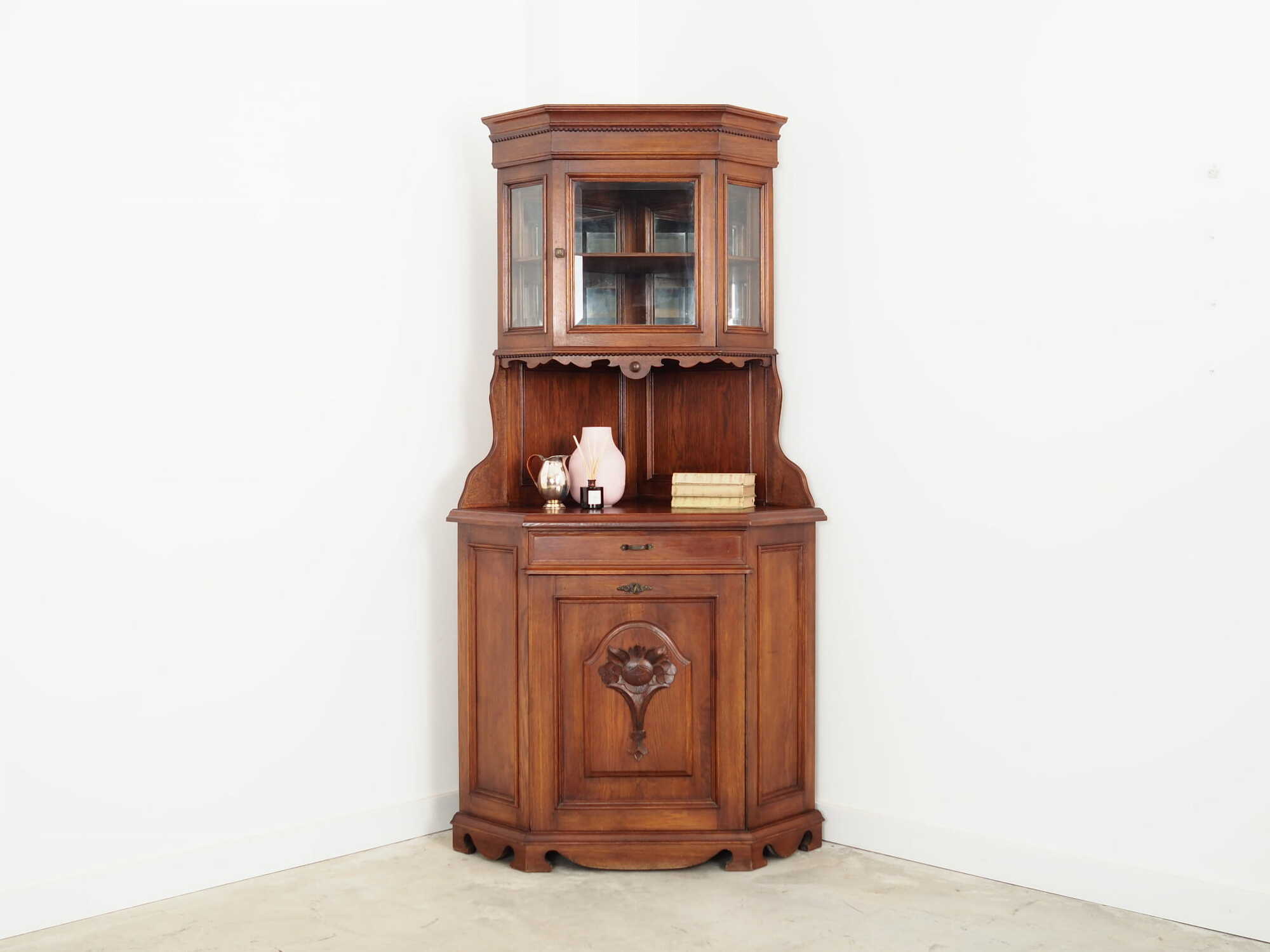 Vintage corner cabinet Oak wood Brown 1950s 1