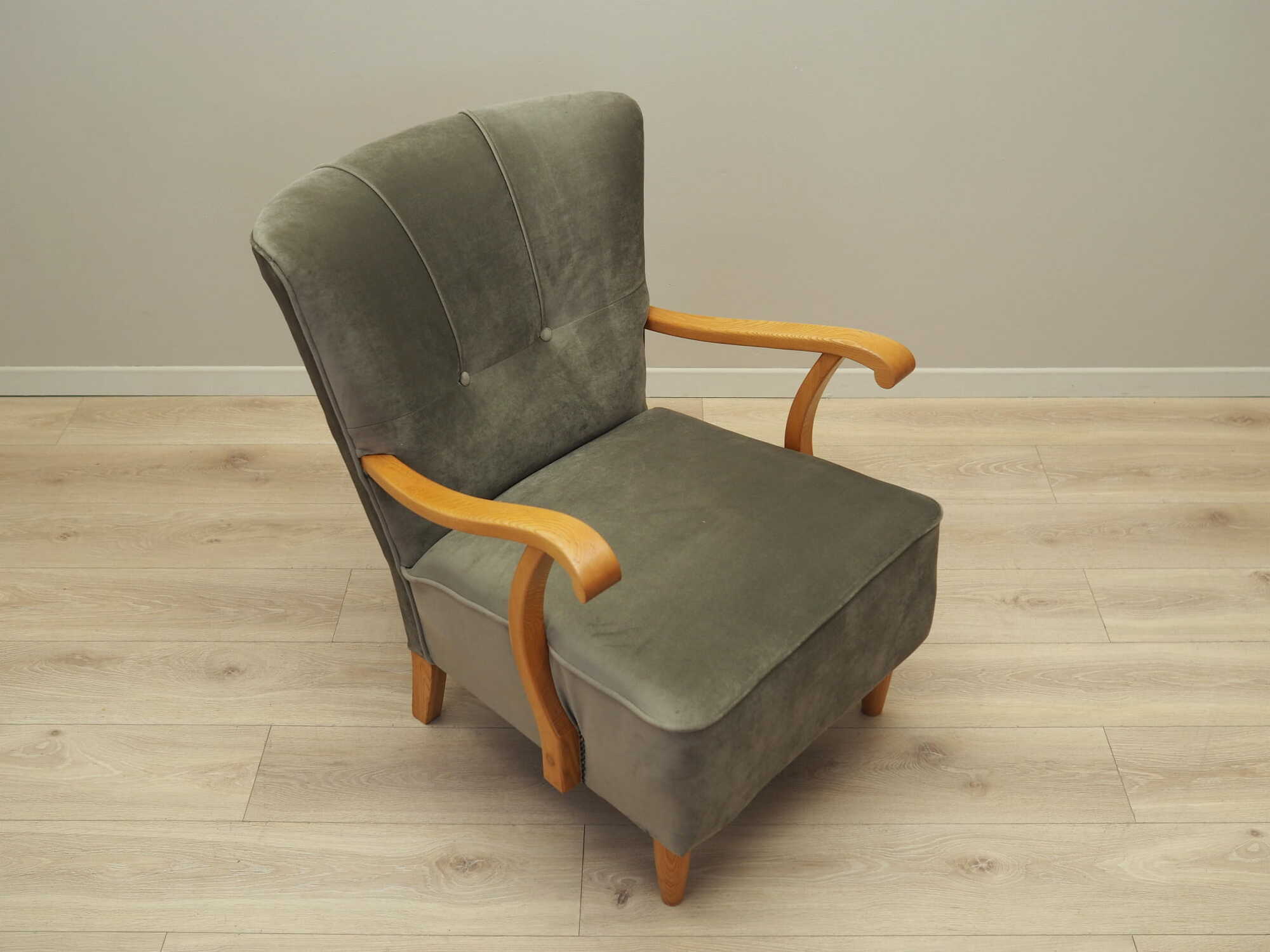 Vintage armchair beech wood velvet grey 1960s 9