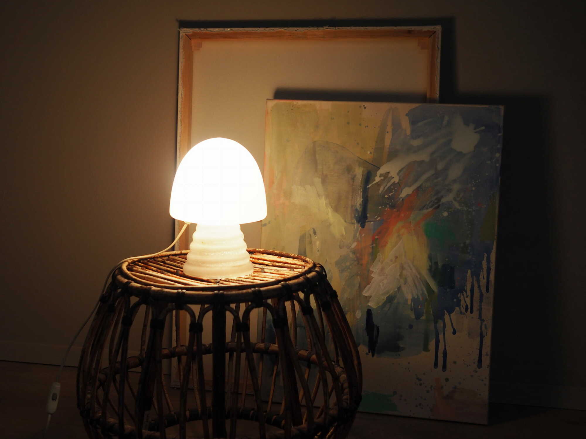Vintage Table Lamp Glass Metal White 1970s 2