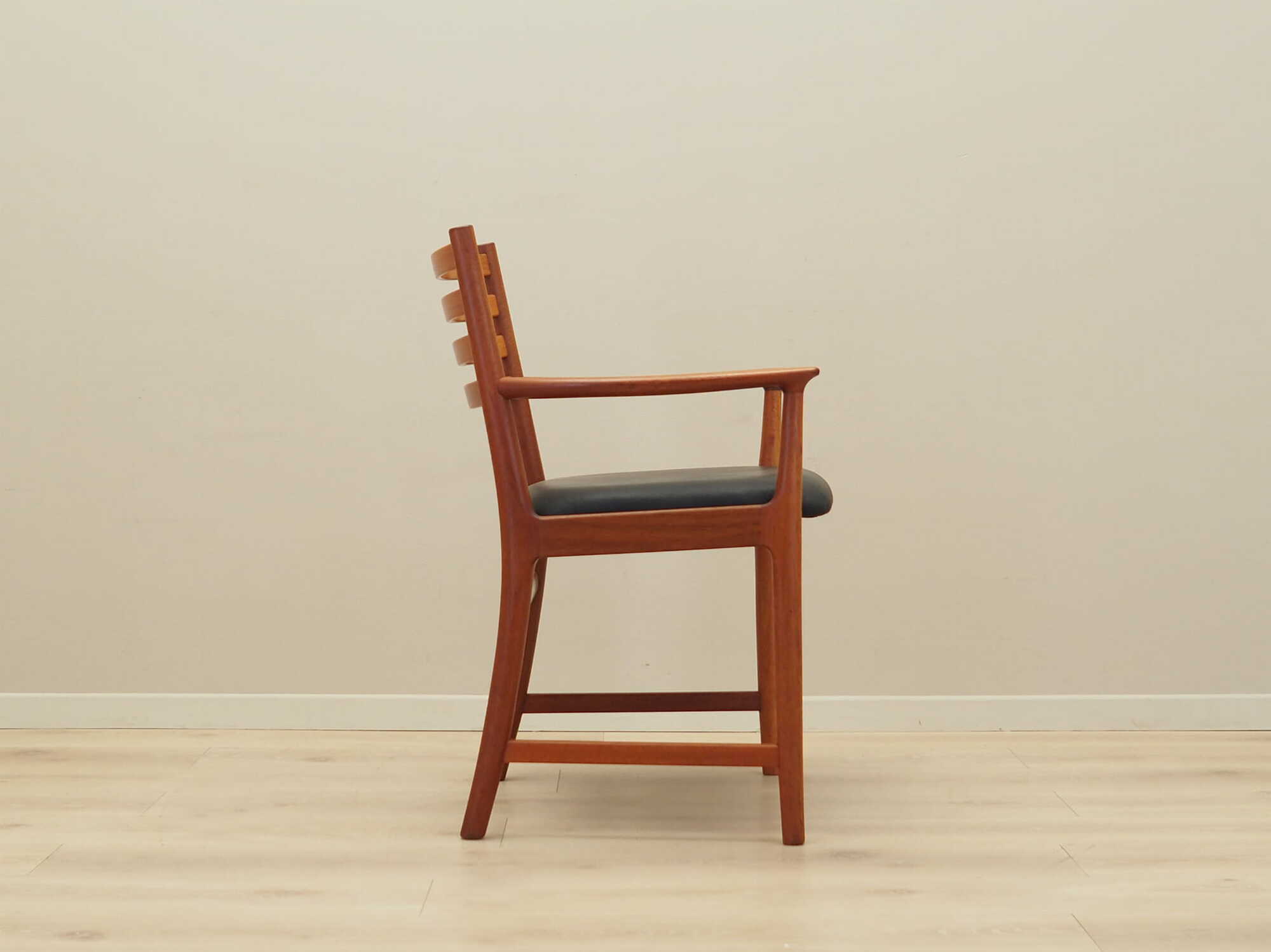 Vintage armchair Teak wood Leather Brown 1970s 8