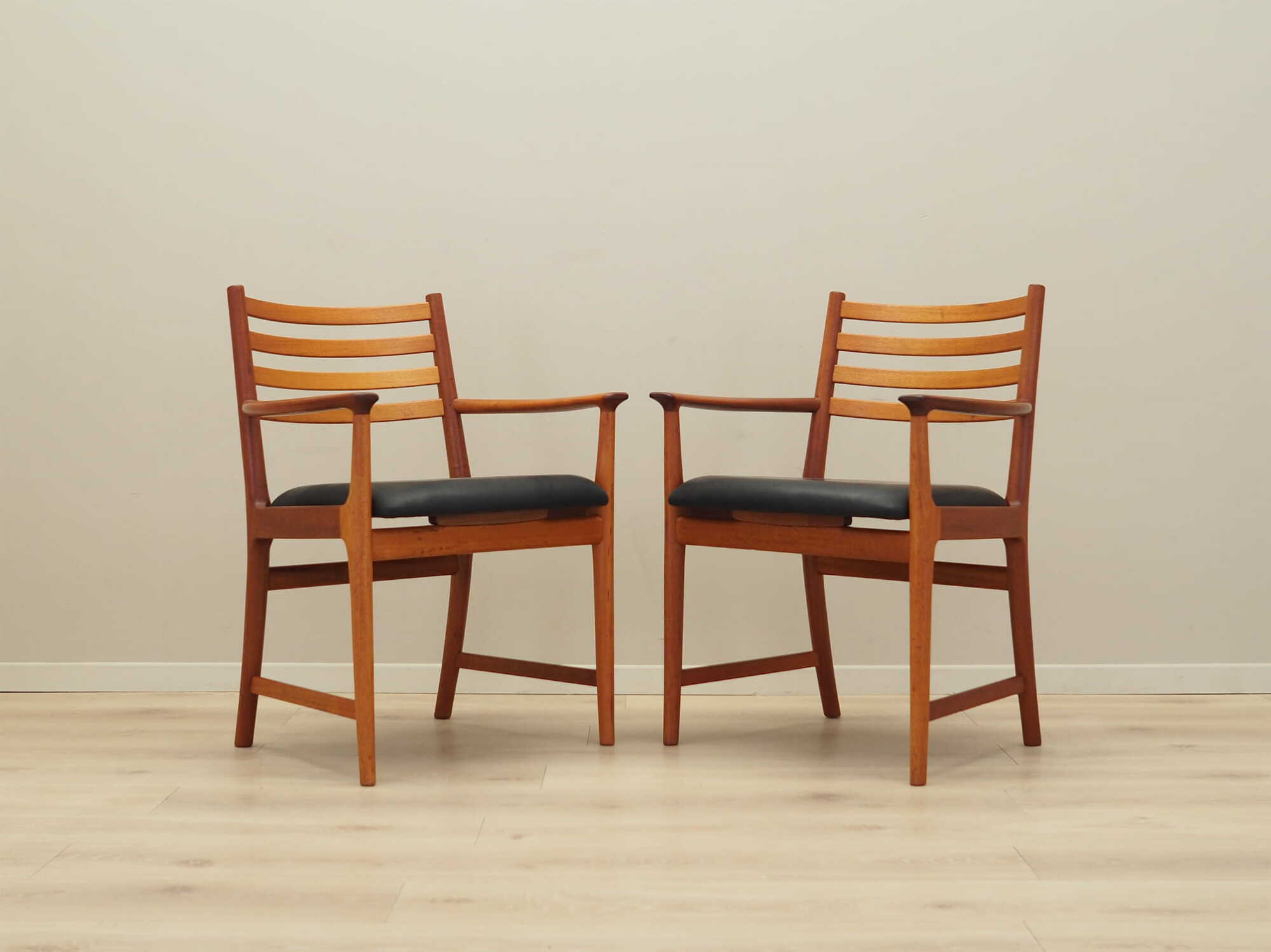 Vintage armchair Teak wood Leather Brown 1970s 1