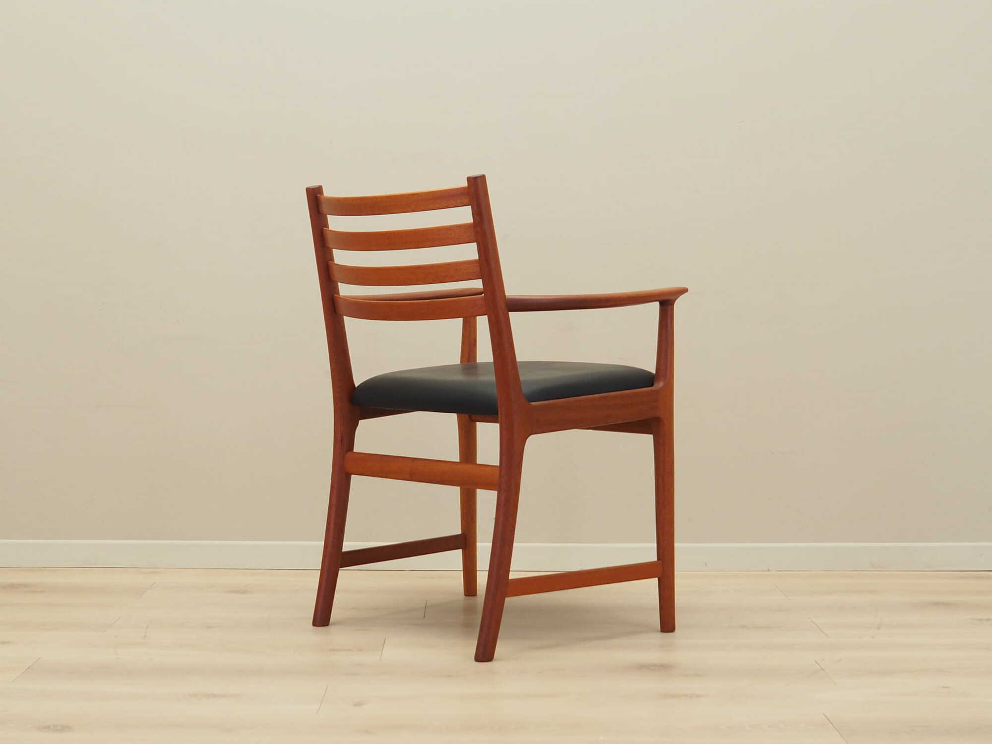 Vintage armchair Teak wood Leather Brown 1970s 7