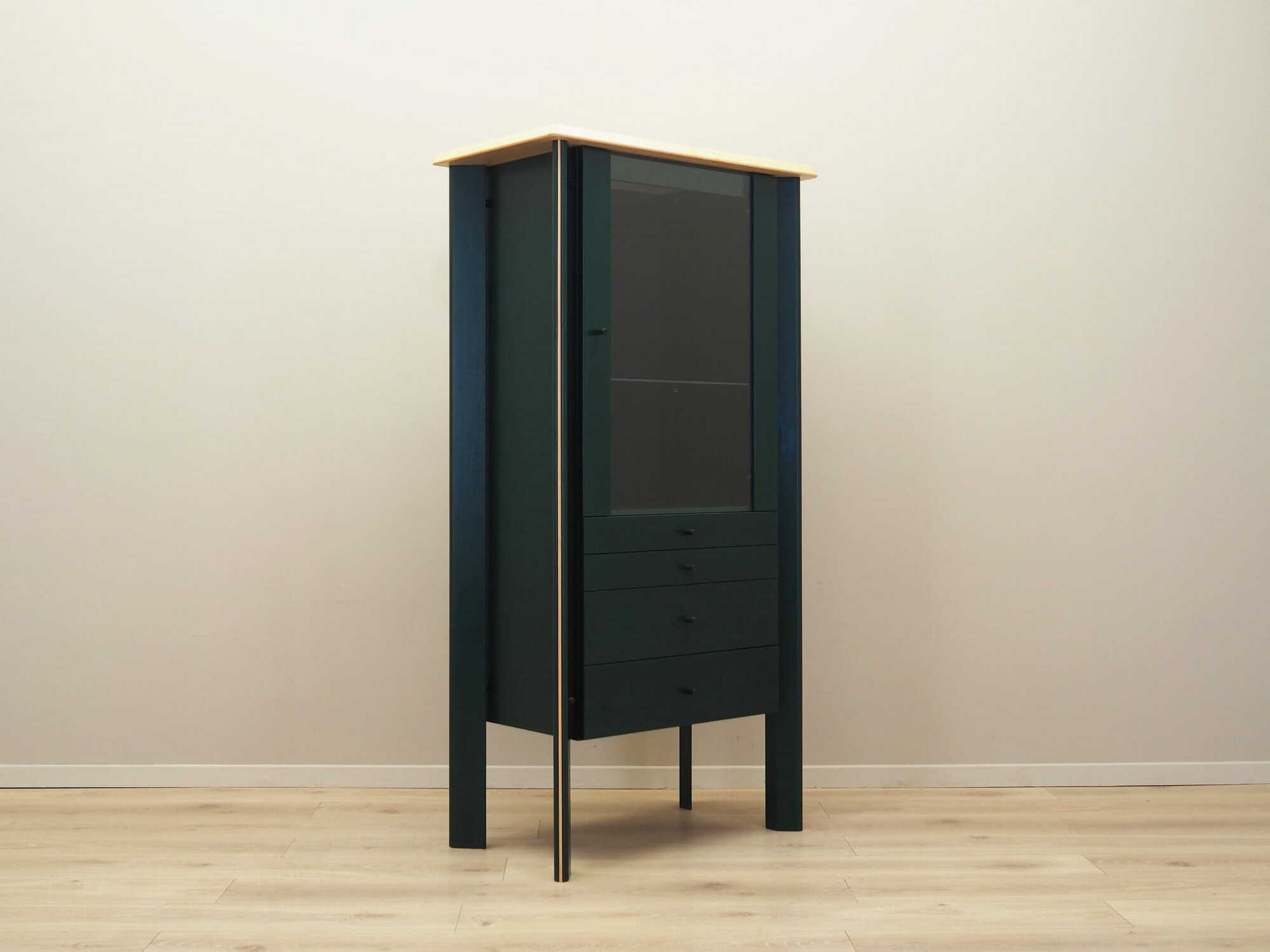 Vetrina vintage in rovere verde anni '80 3