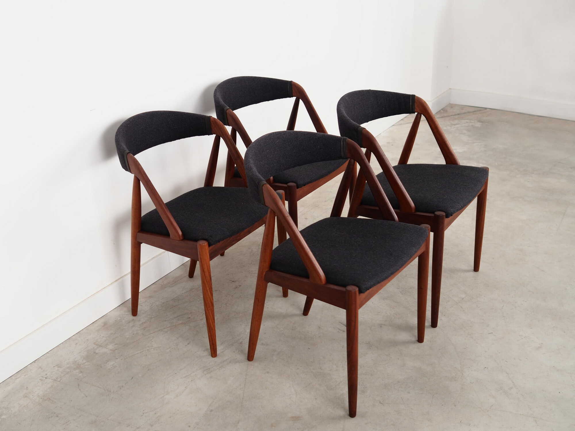 4x Vintage Armchair Teak Textile Black 1970s 2