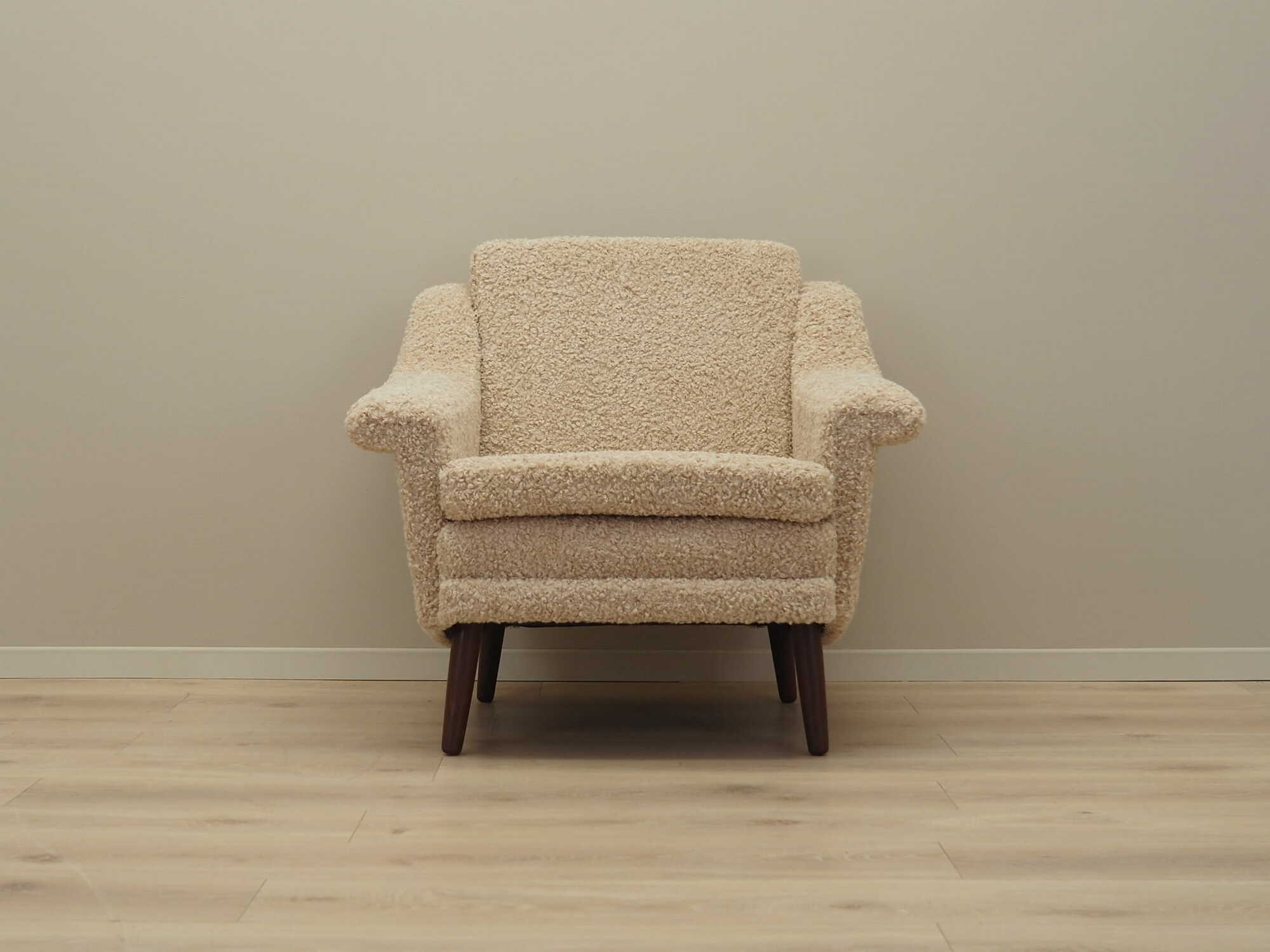 Poltrona Vintage Tessuto Legno Beige Anni '70 1