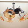 Vintage chandelier glass wood orange 1970s 7