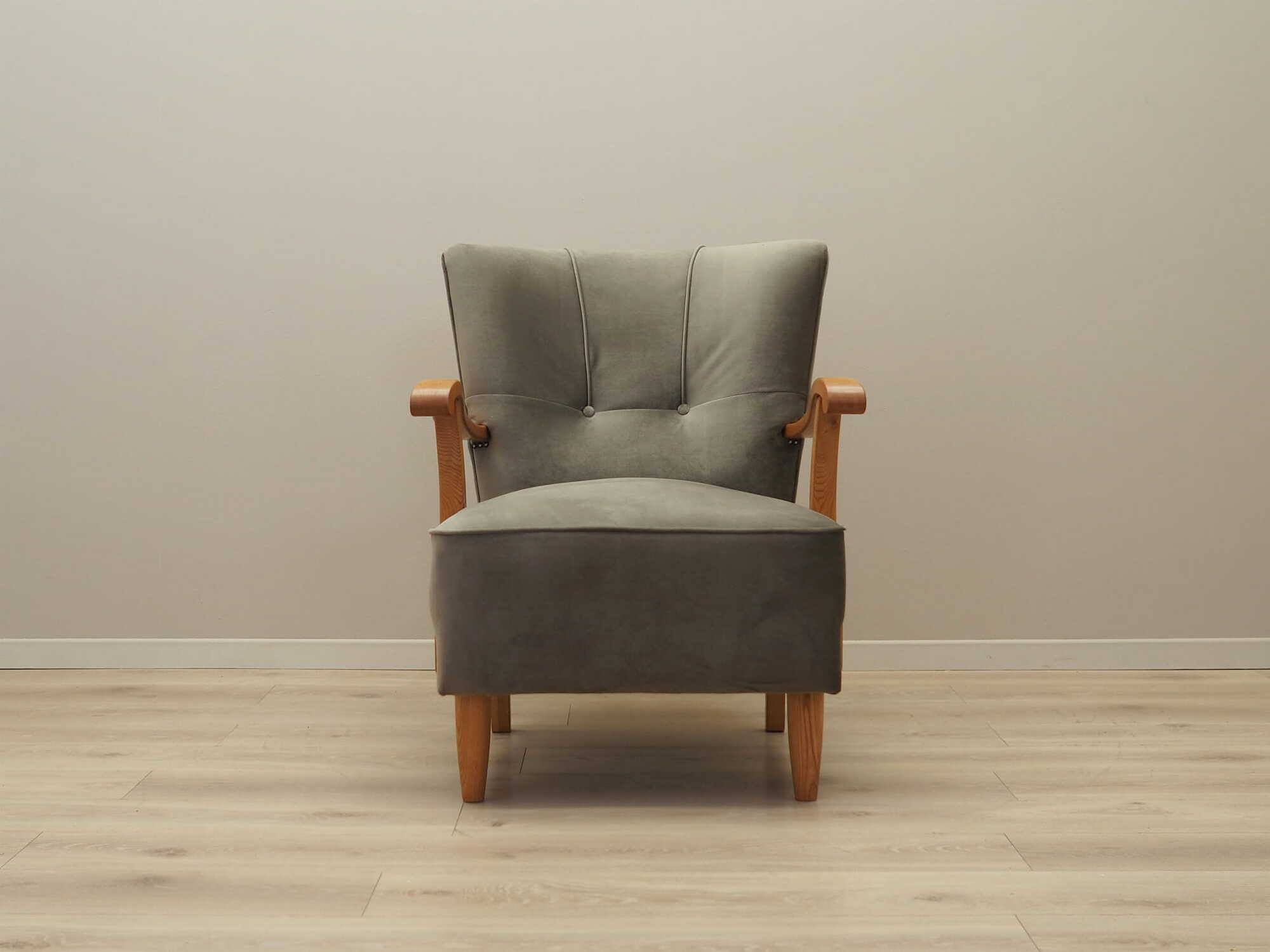 Vintage armchair beech wood velvet grey 1960s 2