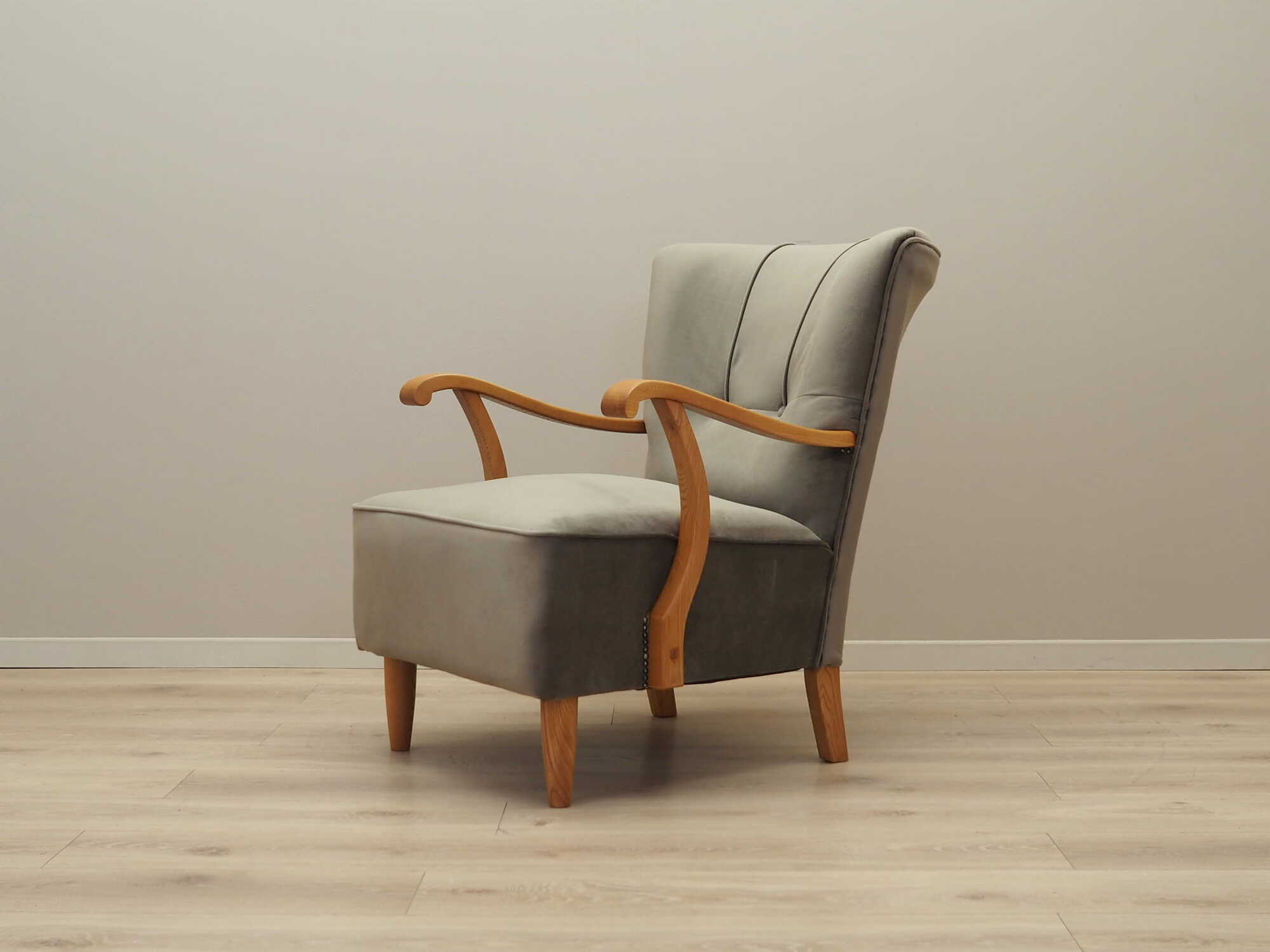 Vintage armchair beech wood velvet grey 1960s 3