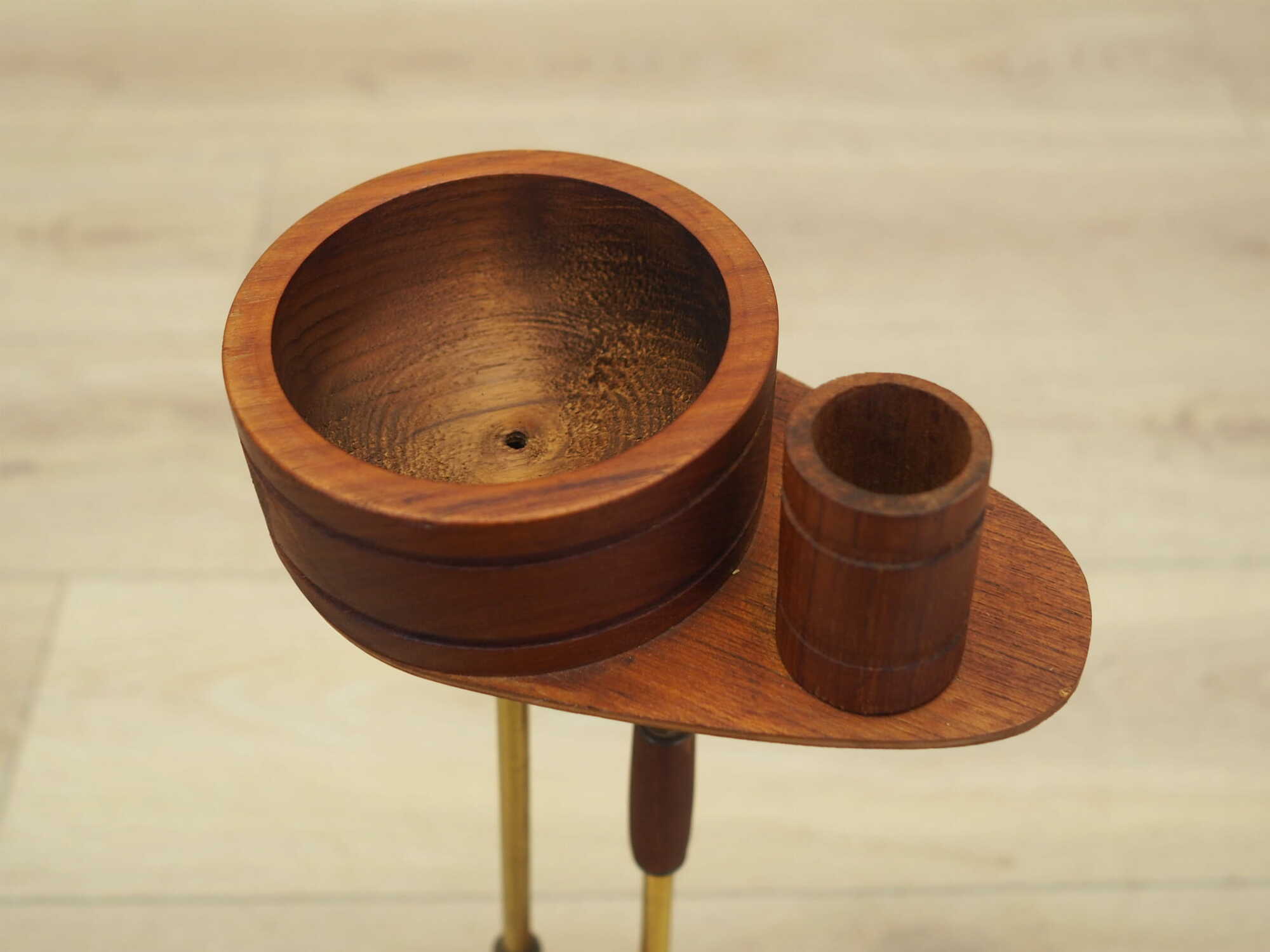 Vintage Ashtray Teak Wood Metal Brown 1970s 5