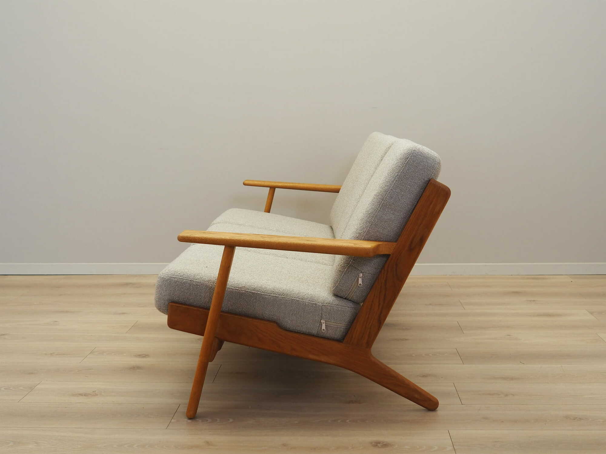 Vintage Sofa Oak Wood Textile Grey 1960s 4