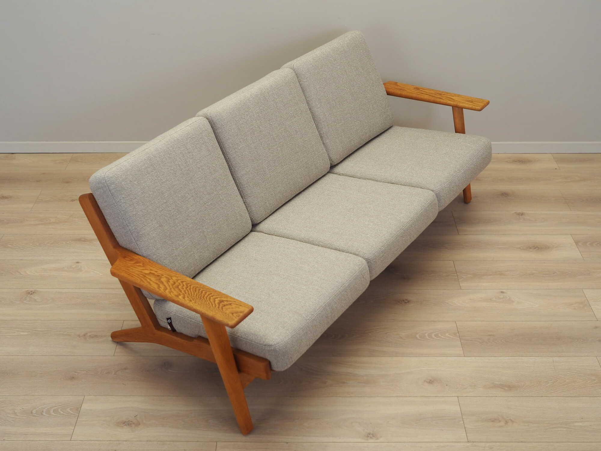 Vintage Sofa Eichenholz Textil Grau 1960er Jahre 7