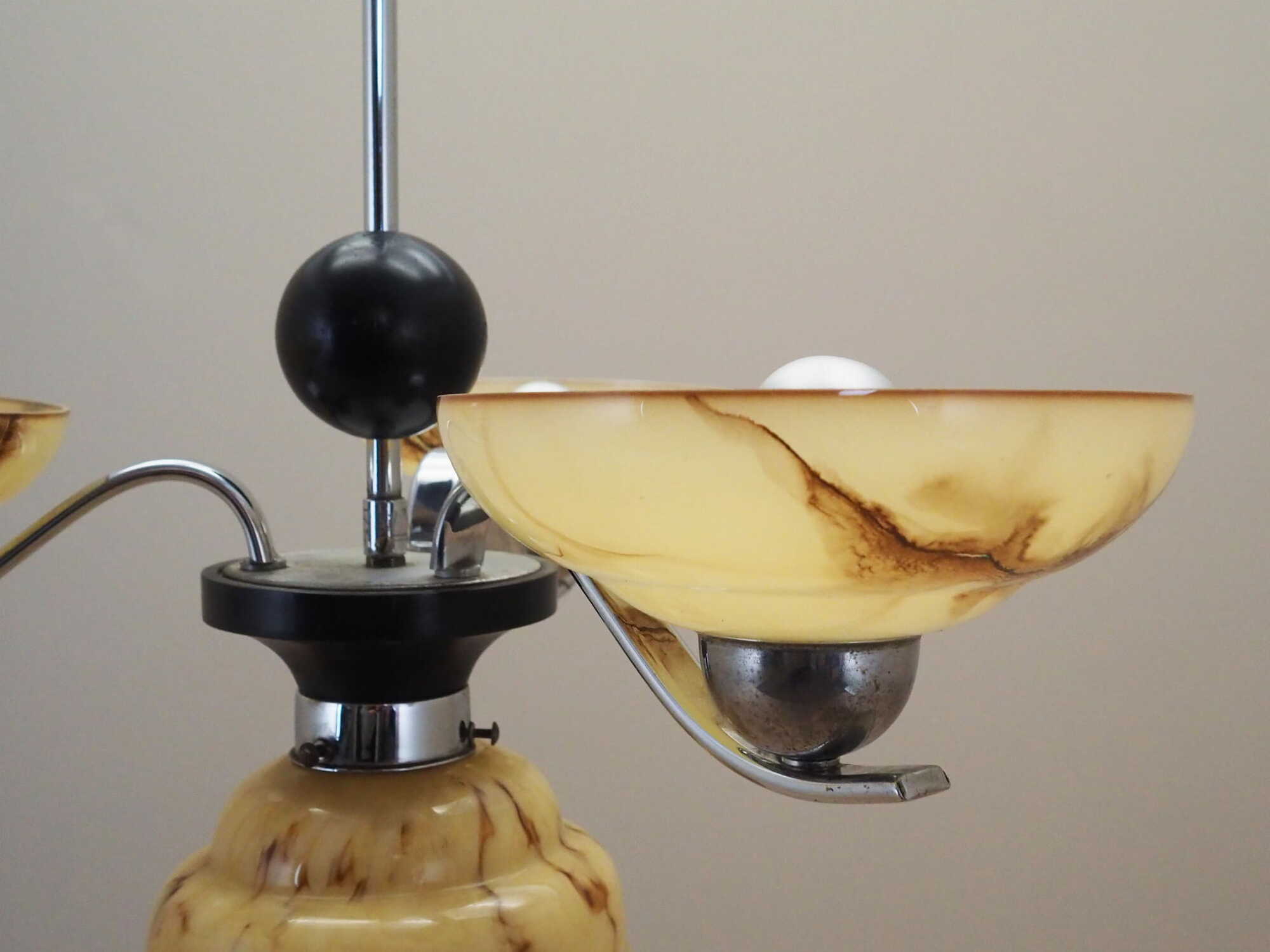 Vintage chandelier glass metal yellow 1970s 4