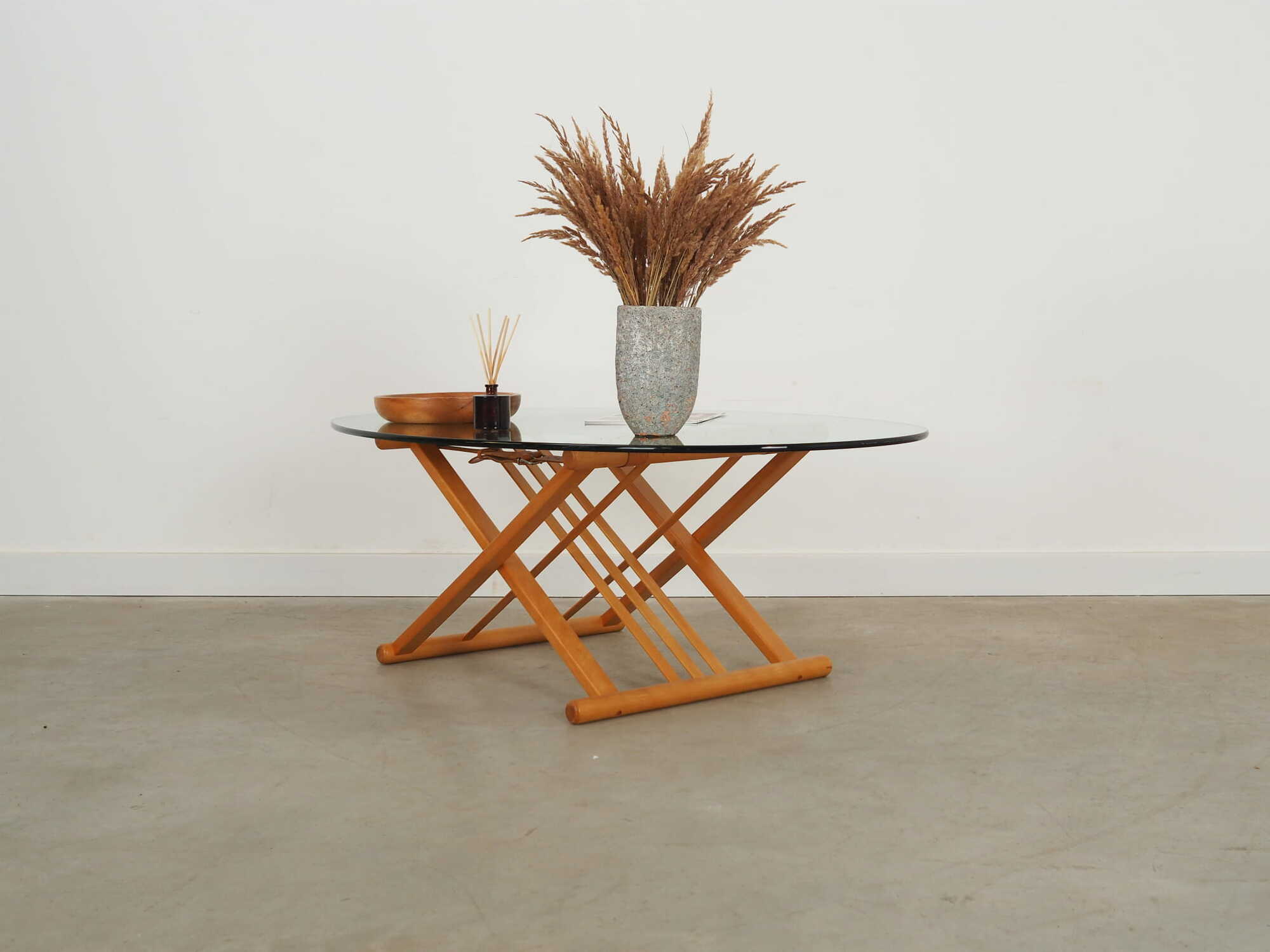 Vintage Coffee Table Beech Wood Glass Brown 1990s 5