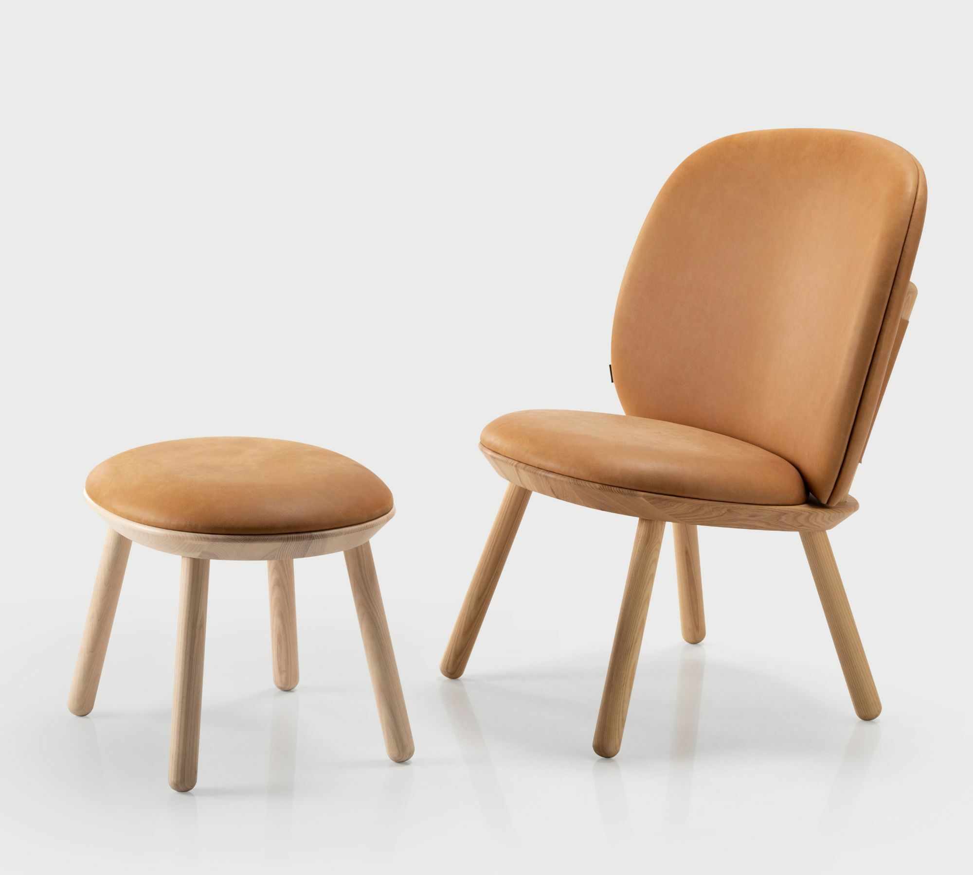 Naïve Stool Ash Wood Leather Brown 2