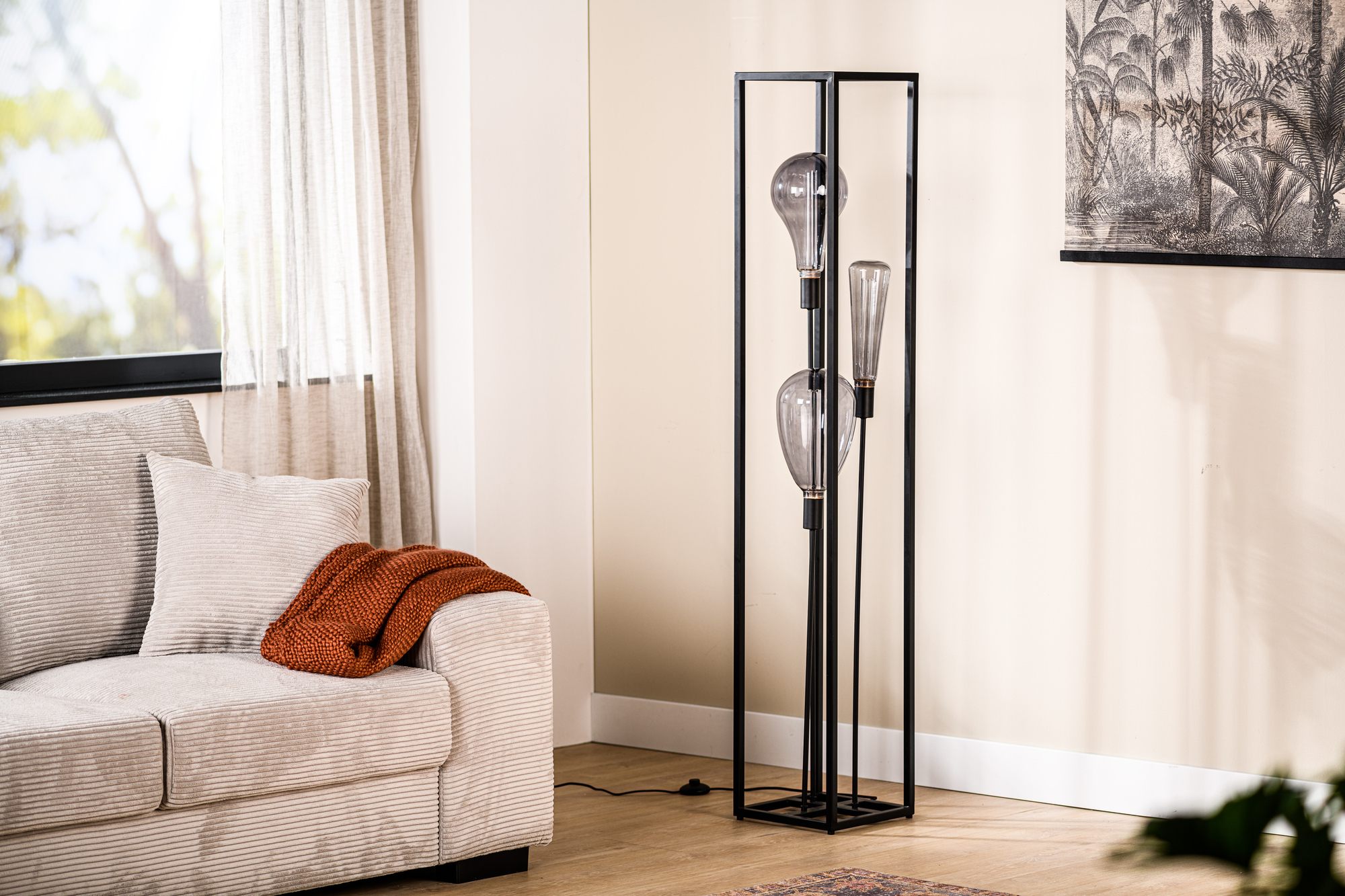 Floor lamp 3-light steel black 0