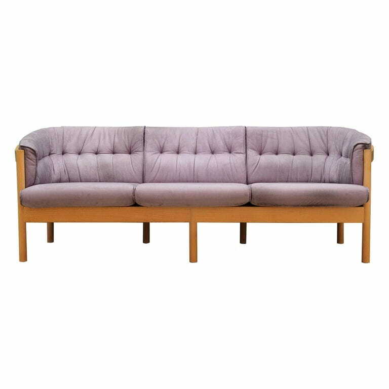 Vintage Sofa Velvet Wood Purple 1970s 0