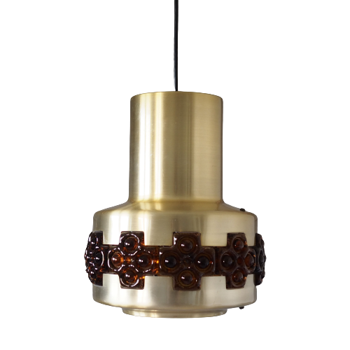 Vintage pendant lamp glass metal gold 1960s 0