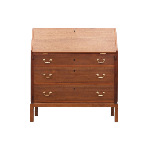 Vintage Secretary Desk Wood Metal Brown 1960s 0