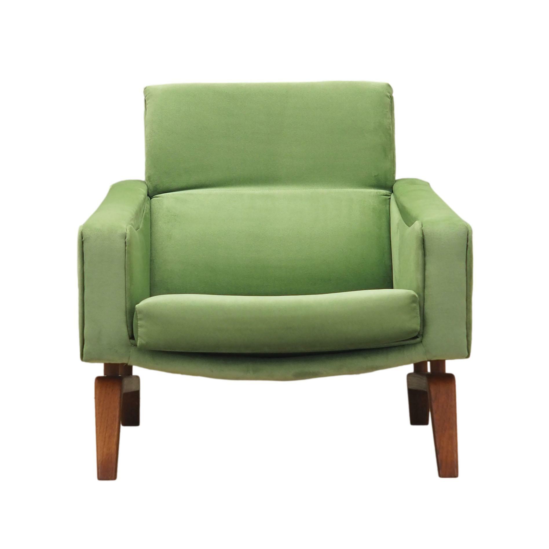 Vintage armchair velvet wood green 1970s 0