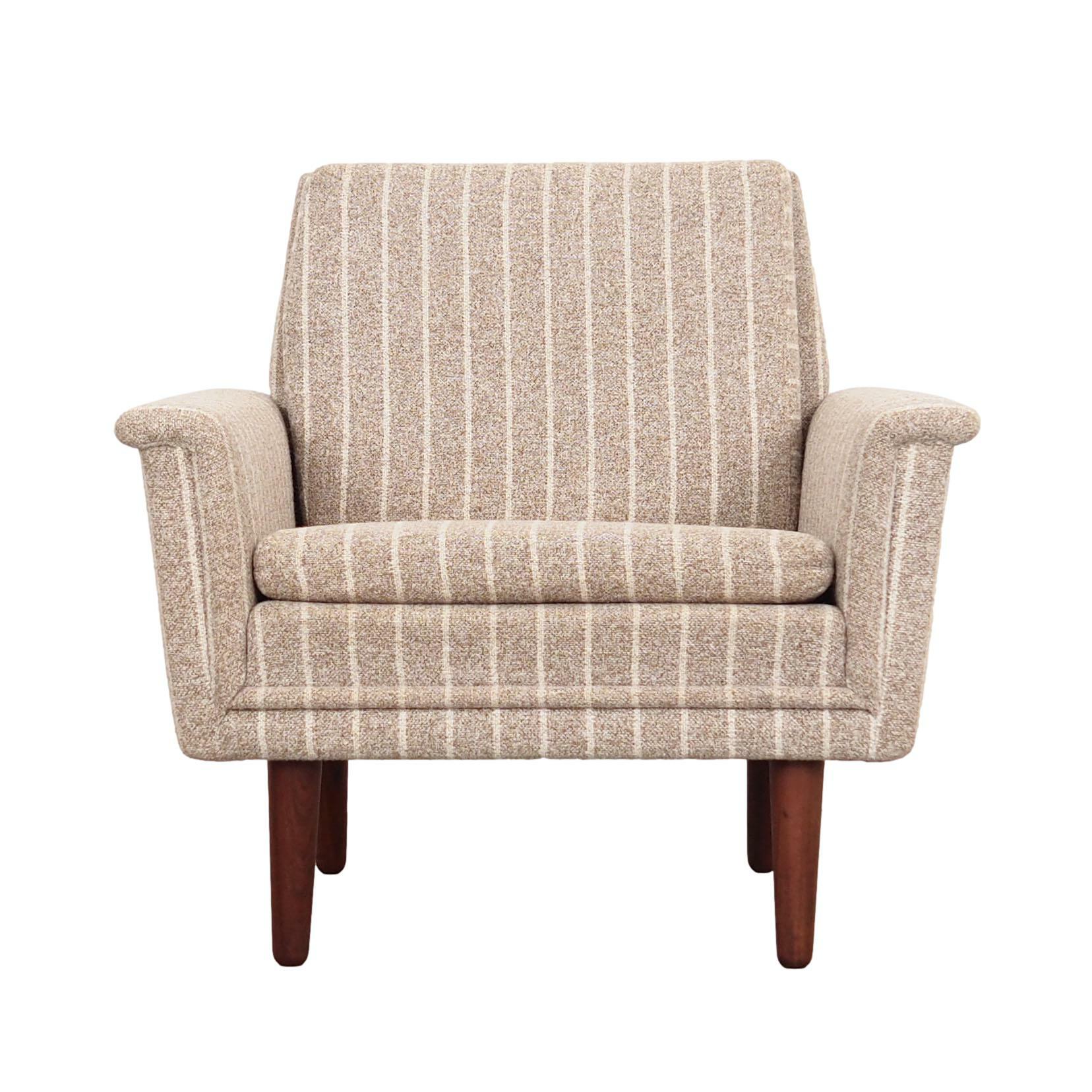 Vintage Stuhl Teakholz Textil Grau 1970er Jahre  0