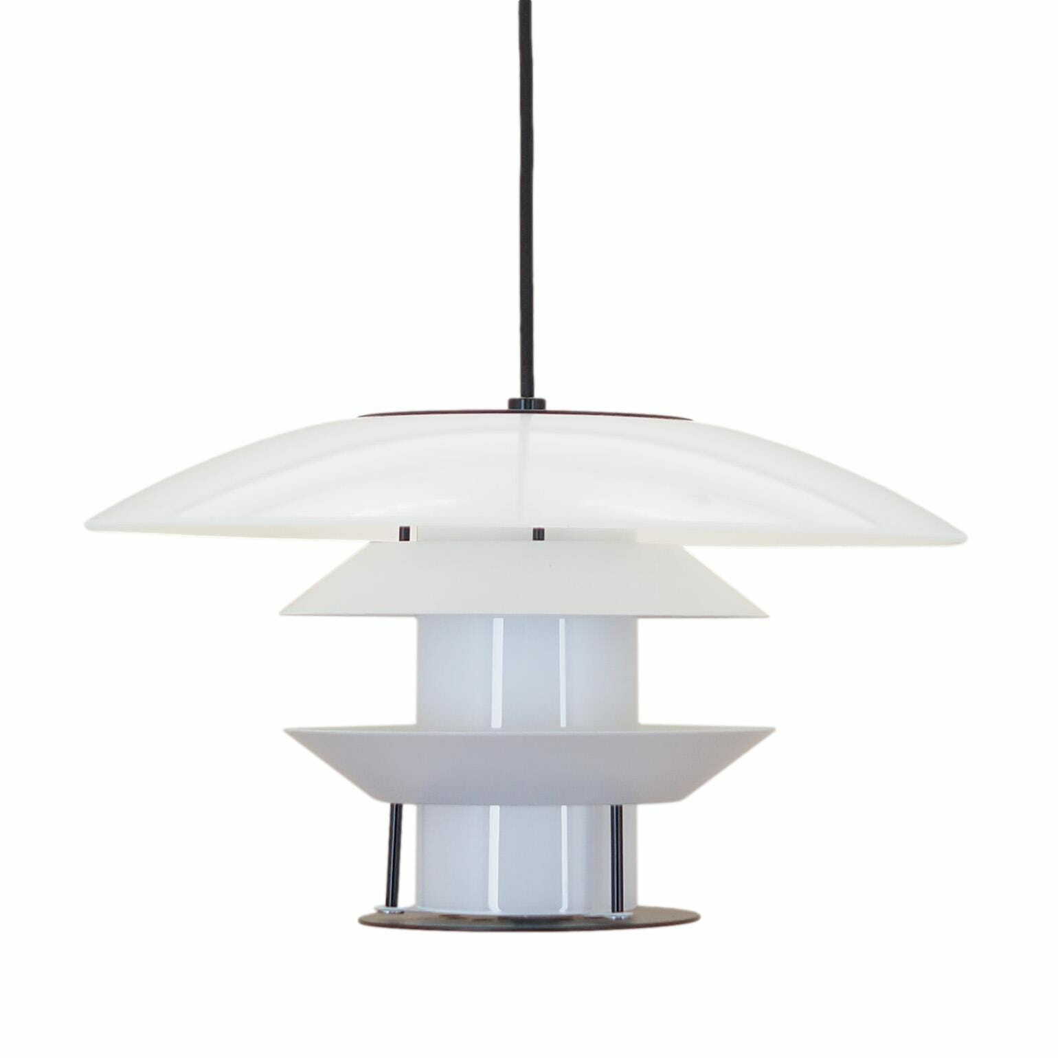 Vintage Pendant Lamp Glass Metal White 1990s 0